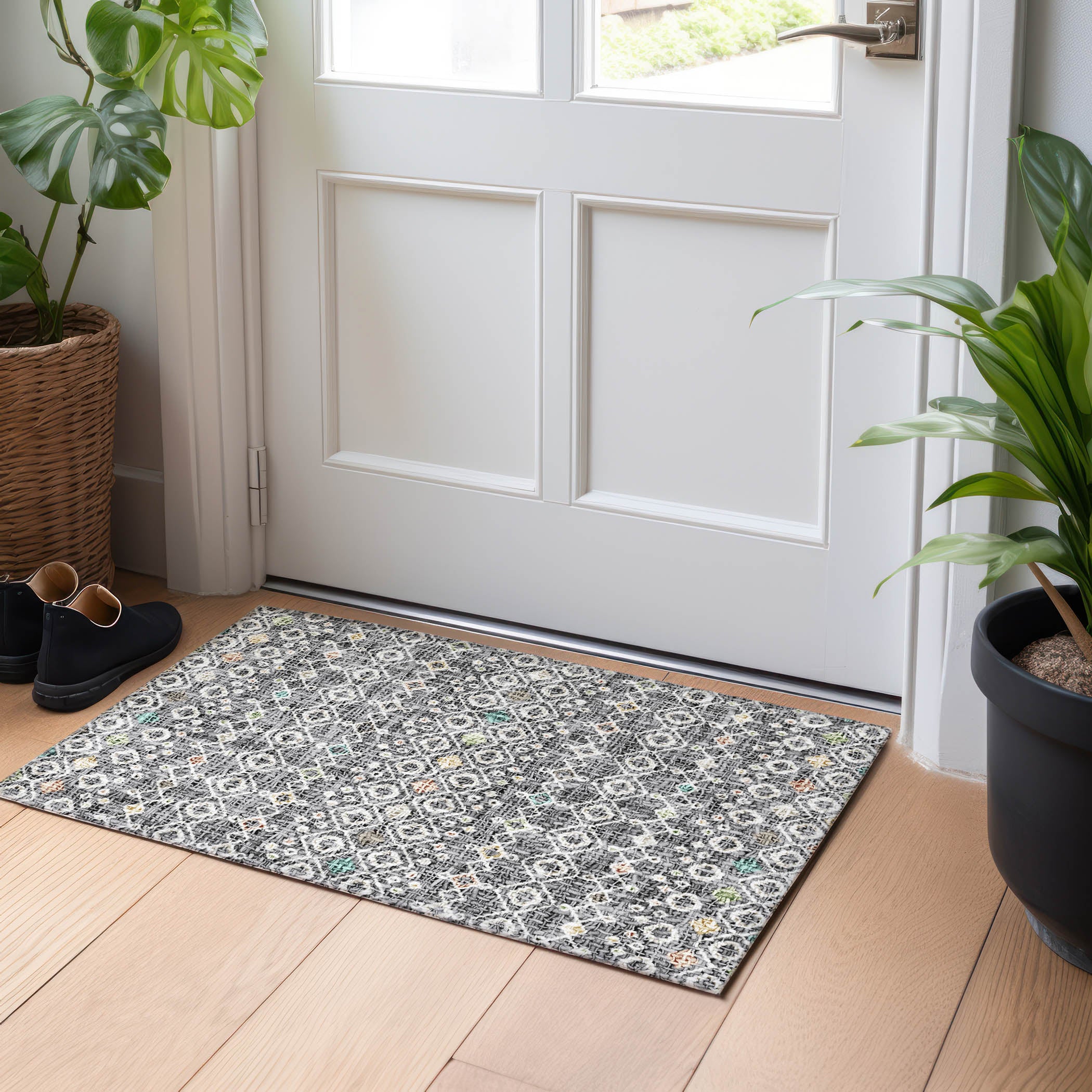 Luxury Washable Indoor/Outdoor Transitional PO4 Gray Rug 1'8" x 2'6" #shape_Rectangle
