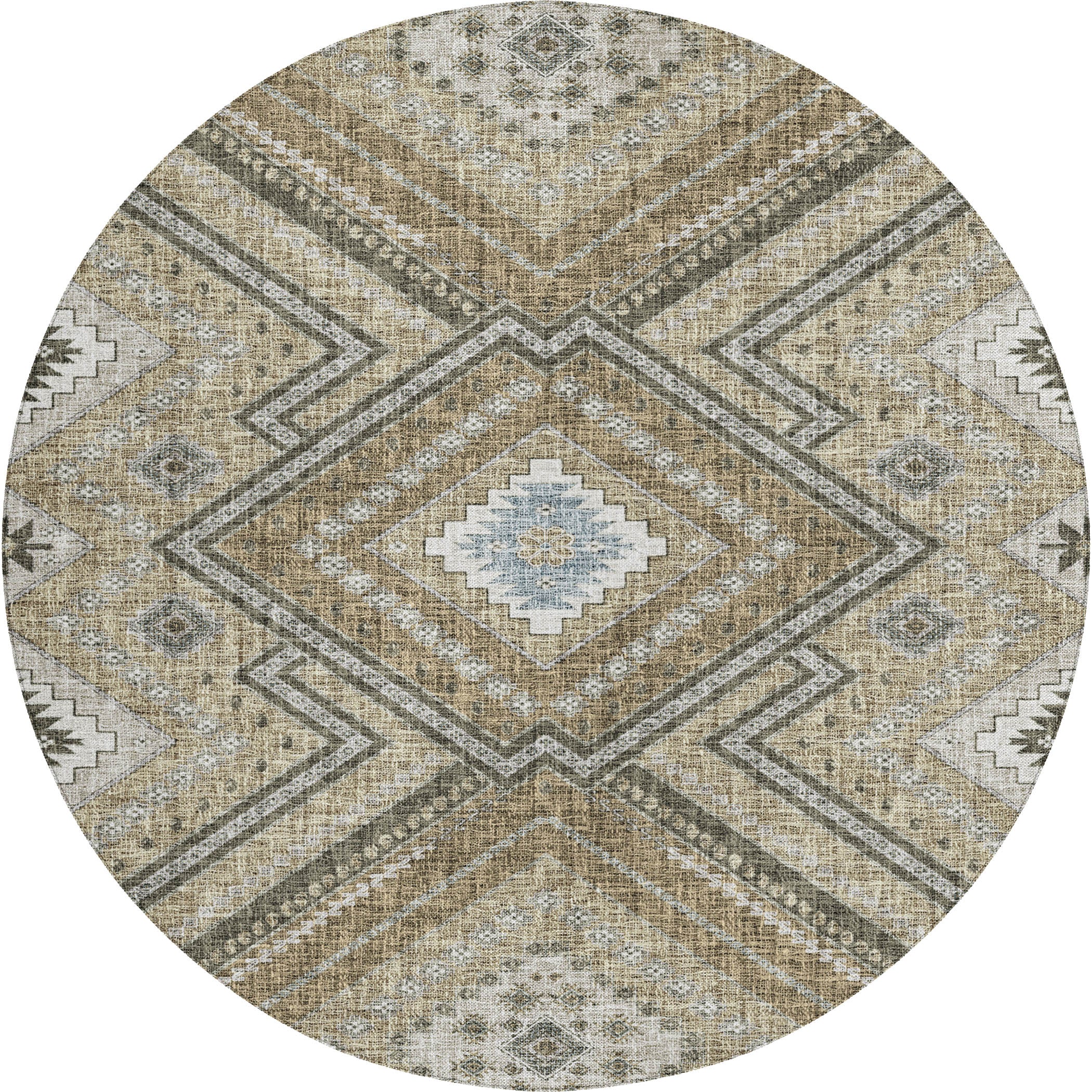 Luxury Washable Indoor/Outdoor Transitional PO5 Beige Brown Rug 8' x 8' #shape_Rectangle