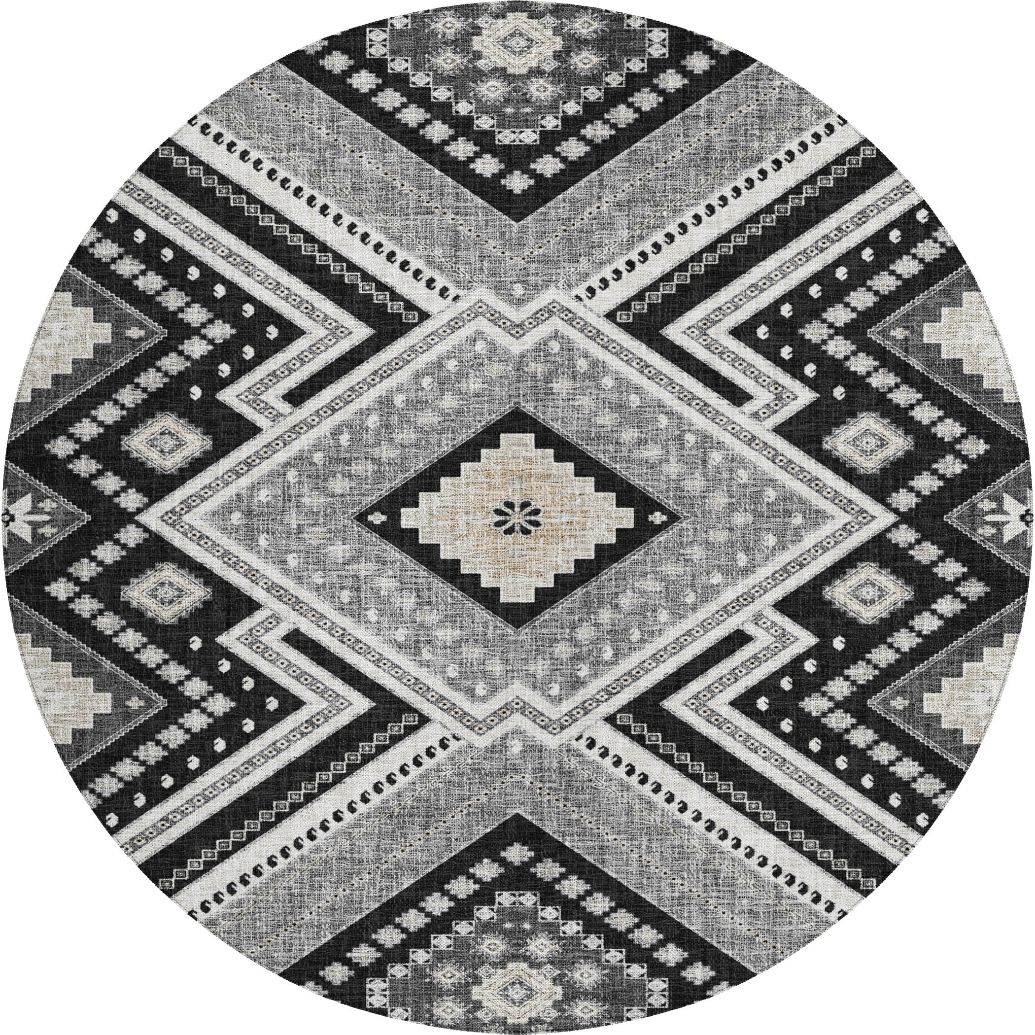 Luxury Washable Indoor/Outdoor Transitional PO5 Black Rug 8' x 8' #shape_Rectangle