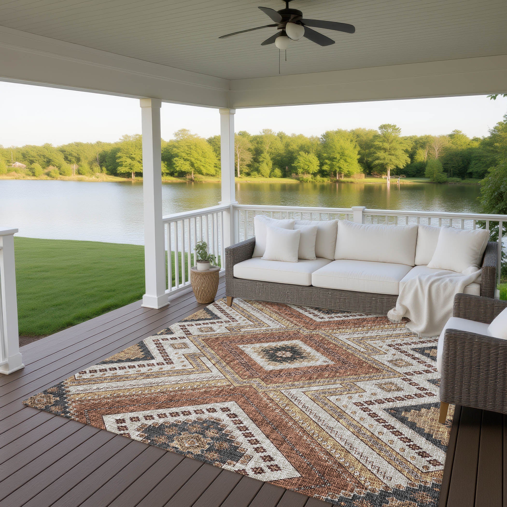 Luxury Washable Indoor/Outdoor Transitional PO5 Copper Orange Rug 2'6" x 3'10" #shape_Rectangle