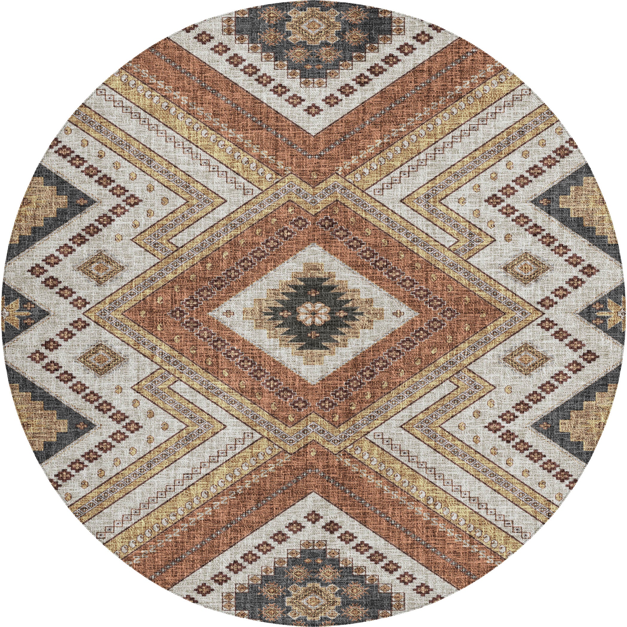 Luxury Washable Indoor/Outdoor Transitional PO5 Copper Orange Rug 8' x 8' #shape_Rectangle