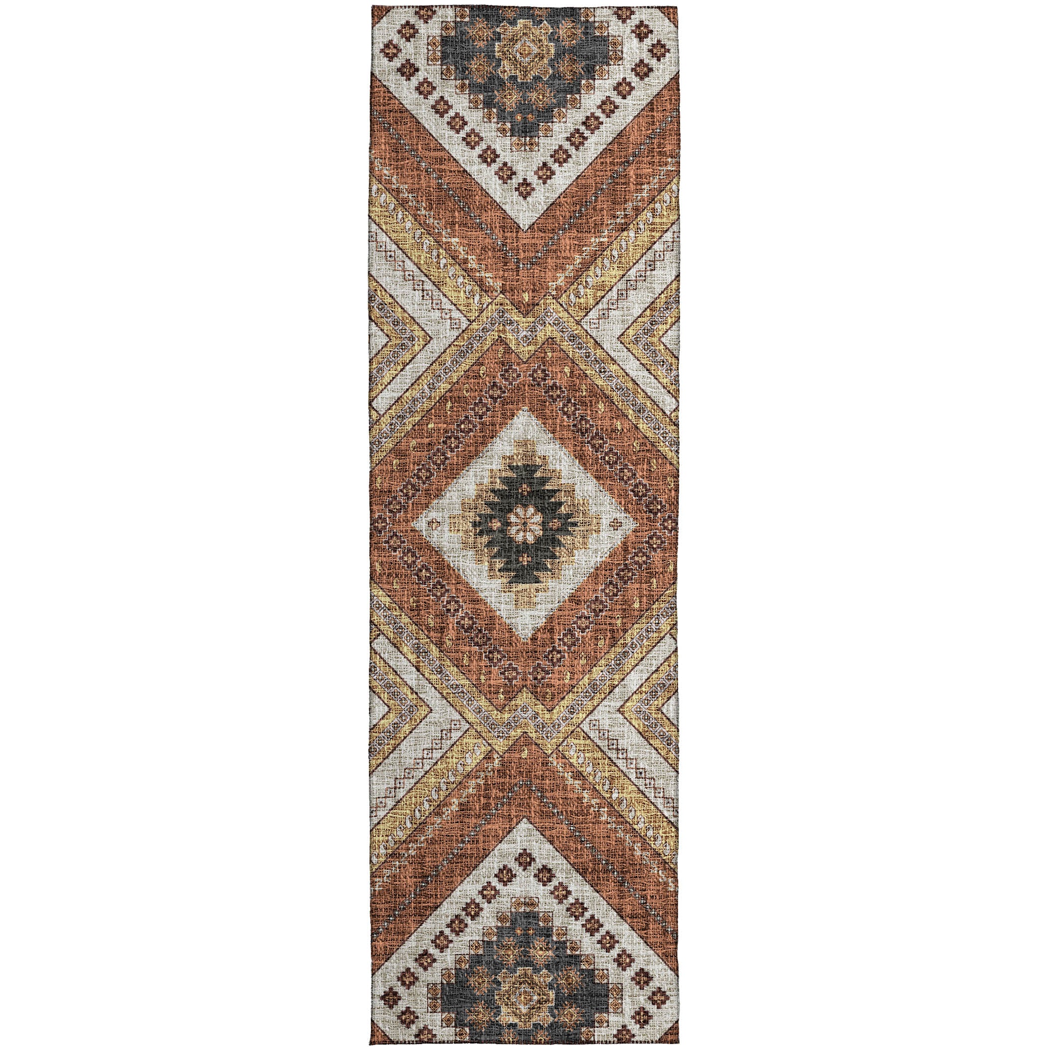Luxury Washable Indoor/Outdoor Transitional PO5 Copper Orange Rug 2'3" x 7'6" #shape_Runner
