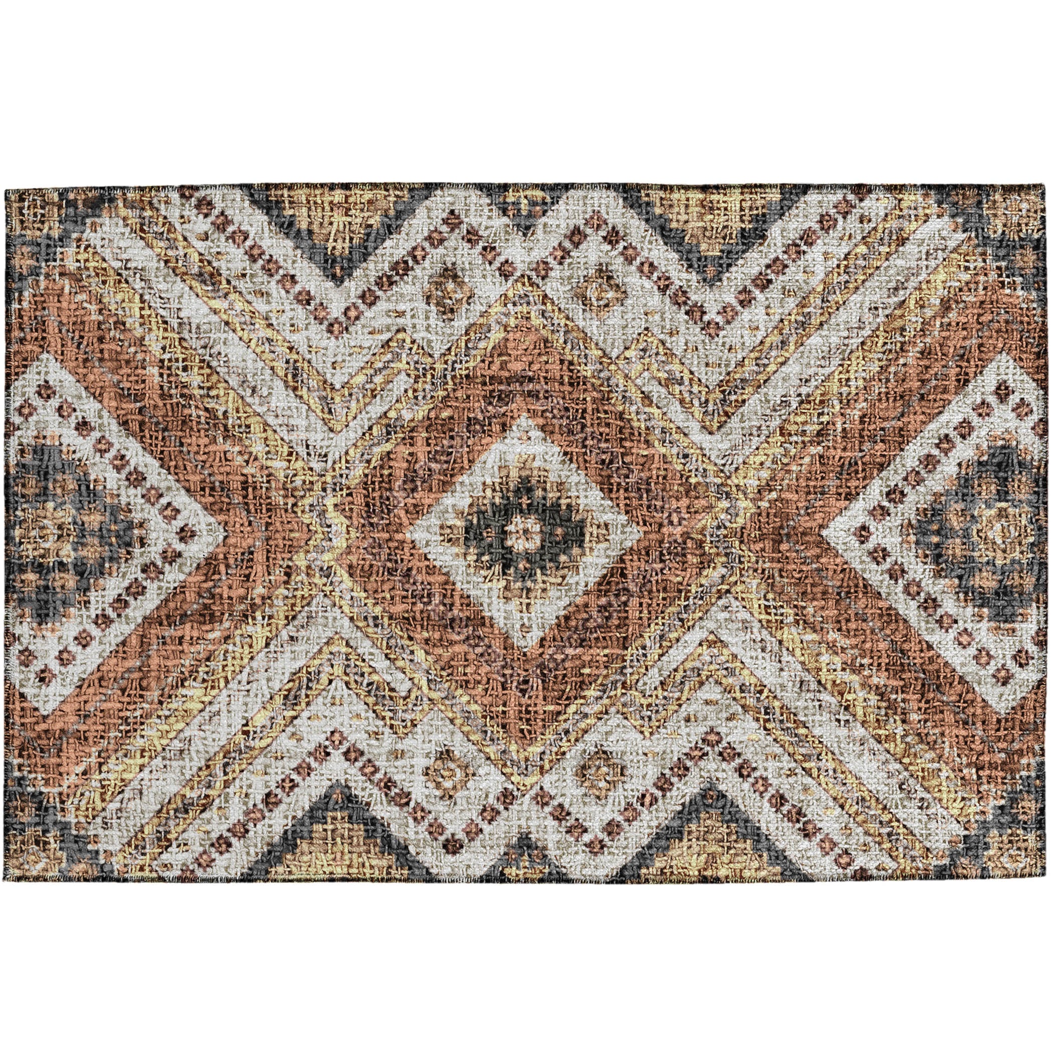 Luxury Washable Indoor/Outdoor Transitional PO5 Copper Orange Rug 1'8" x 2'6" #shape_Rectangle