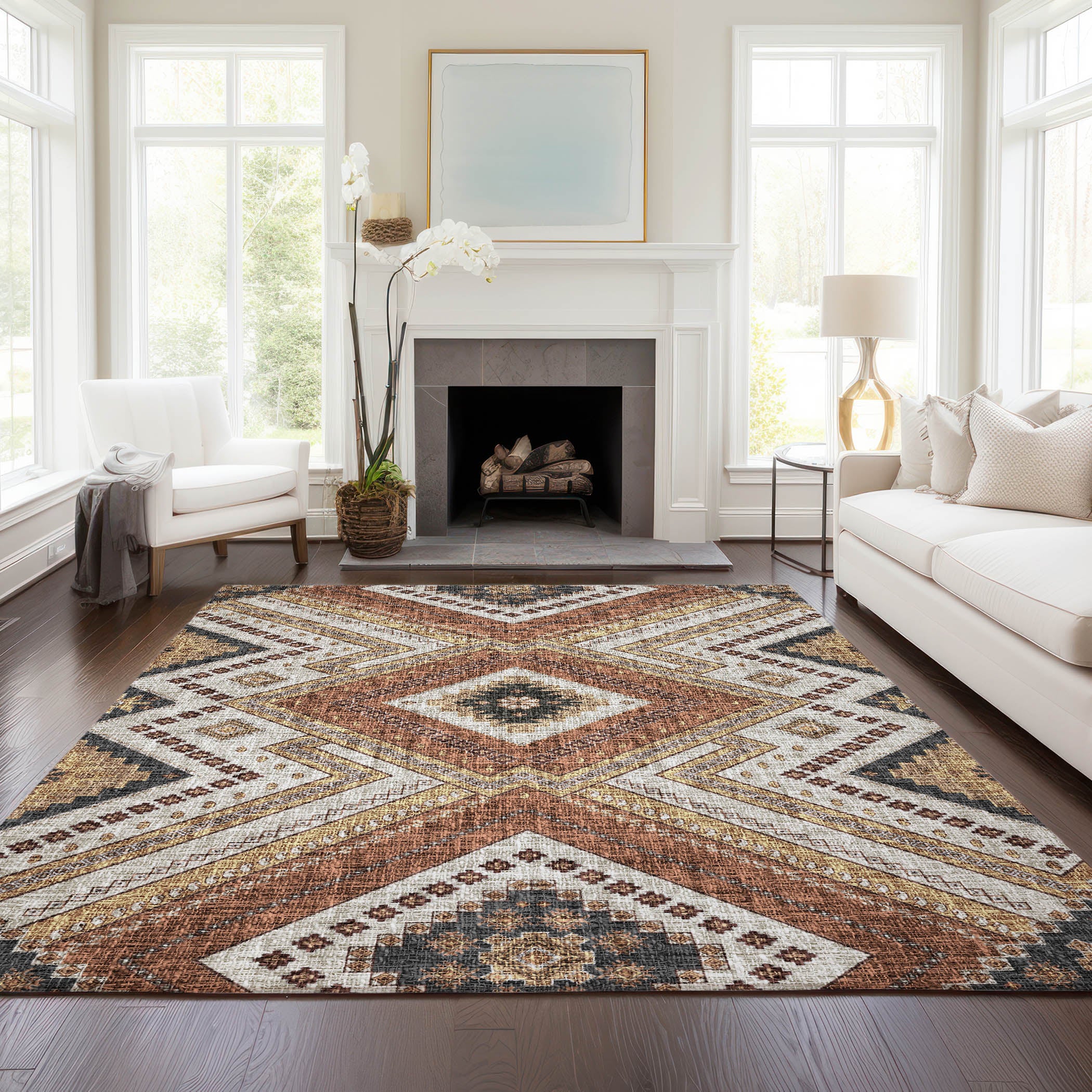 Luxury Washable Indoor/Outdoor Transitional PO5 Copper Orange Rug 2'6" x 3'10" #shape_Rectangle