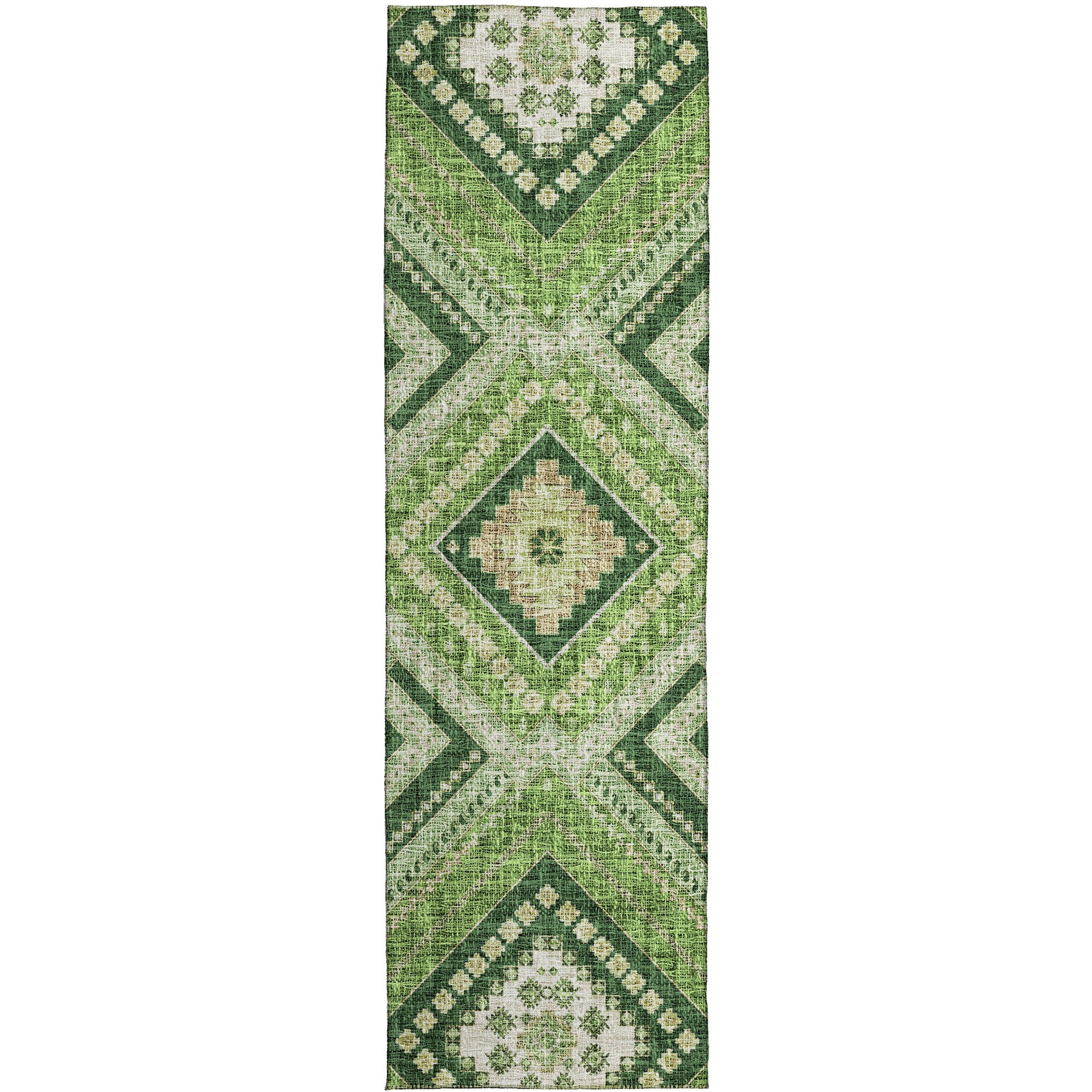 Luxury Washable Indoor/Outdoor Transitional PO5 Green Rug 2'3" x 7'6" #shape_Runner