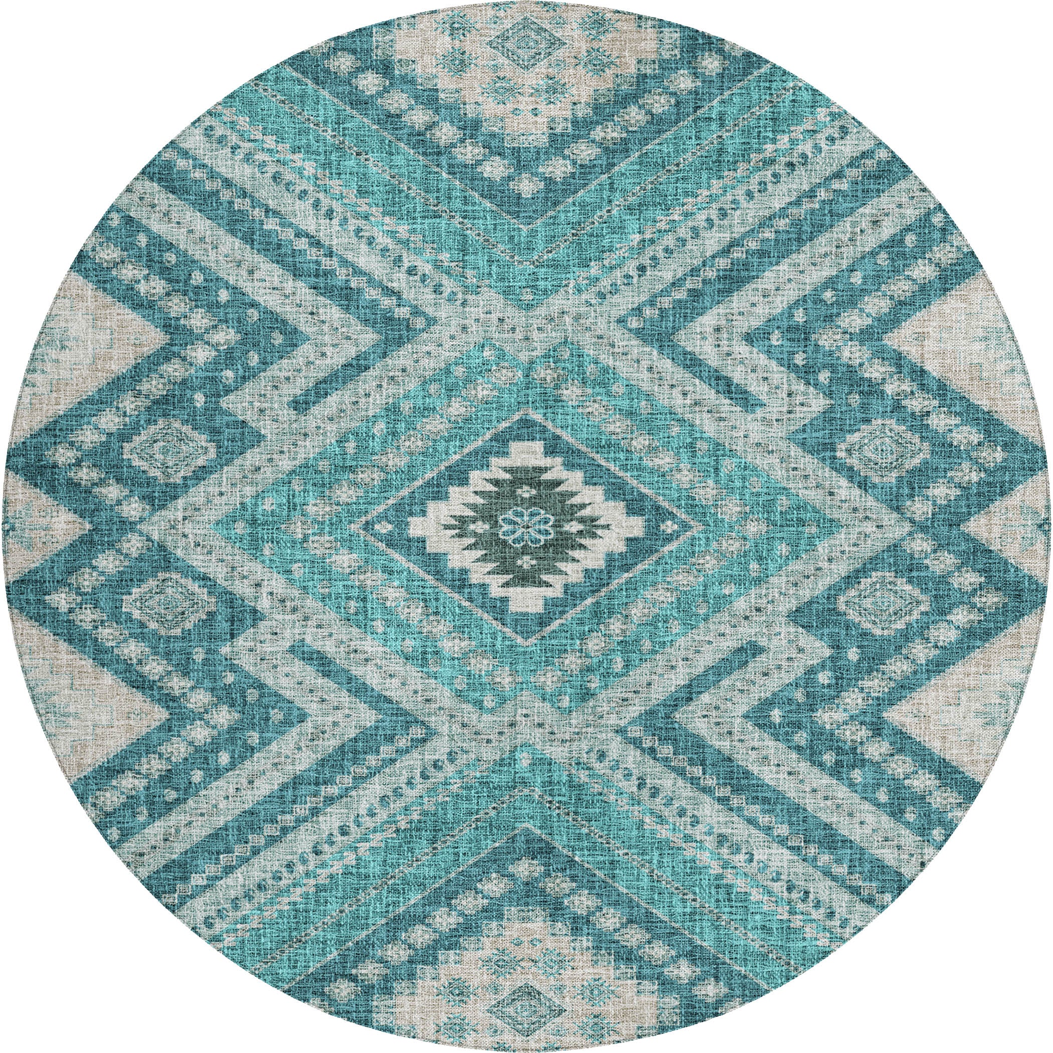 Luxury Washable Indoor/Outdoor Transitional PO5 Teal Rug 8' x 8' #shape_Rectangle