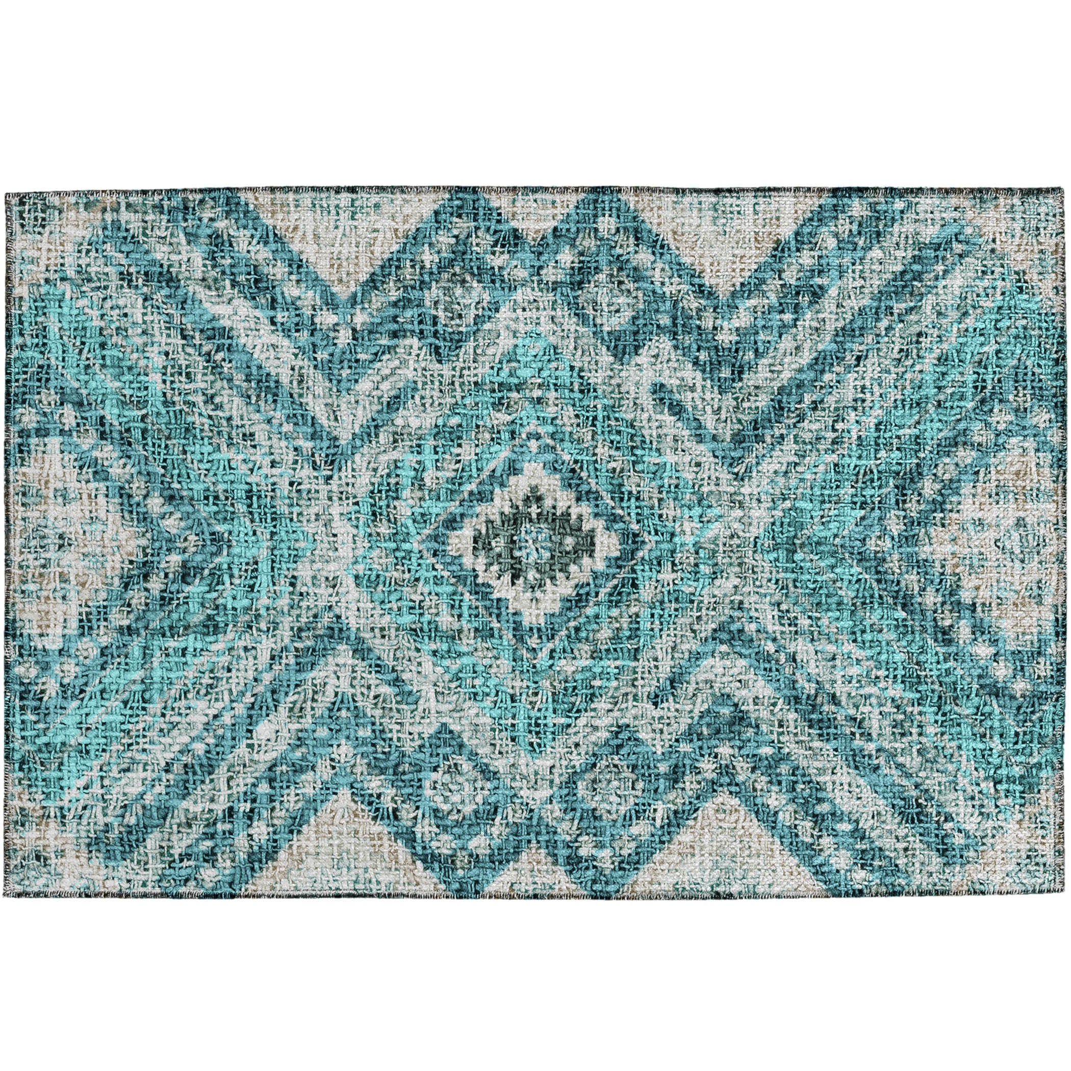 Luxury Washable Indoor/Outdoor Transitional PO5 Teal Rug 1'8" x 2'6" #shape_Rectangle