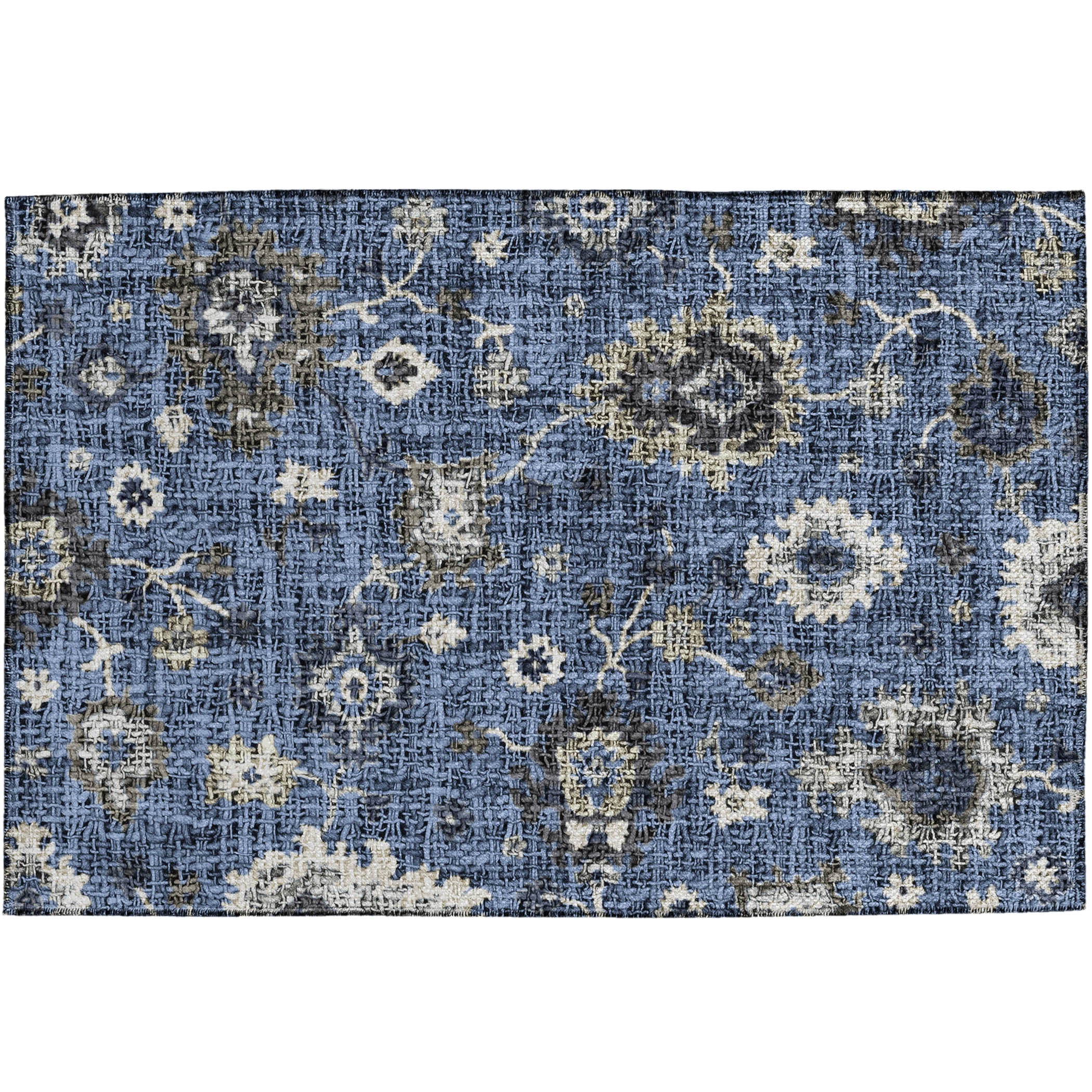 Luxury Washable Indoor/Outdoor Transitional PO6 Blue Rug 1'8" x 2'6" #shape_Rectangle