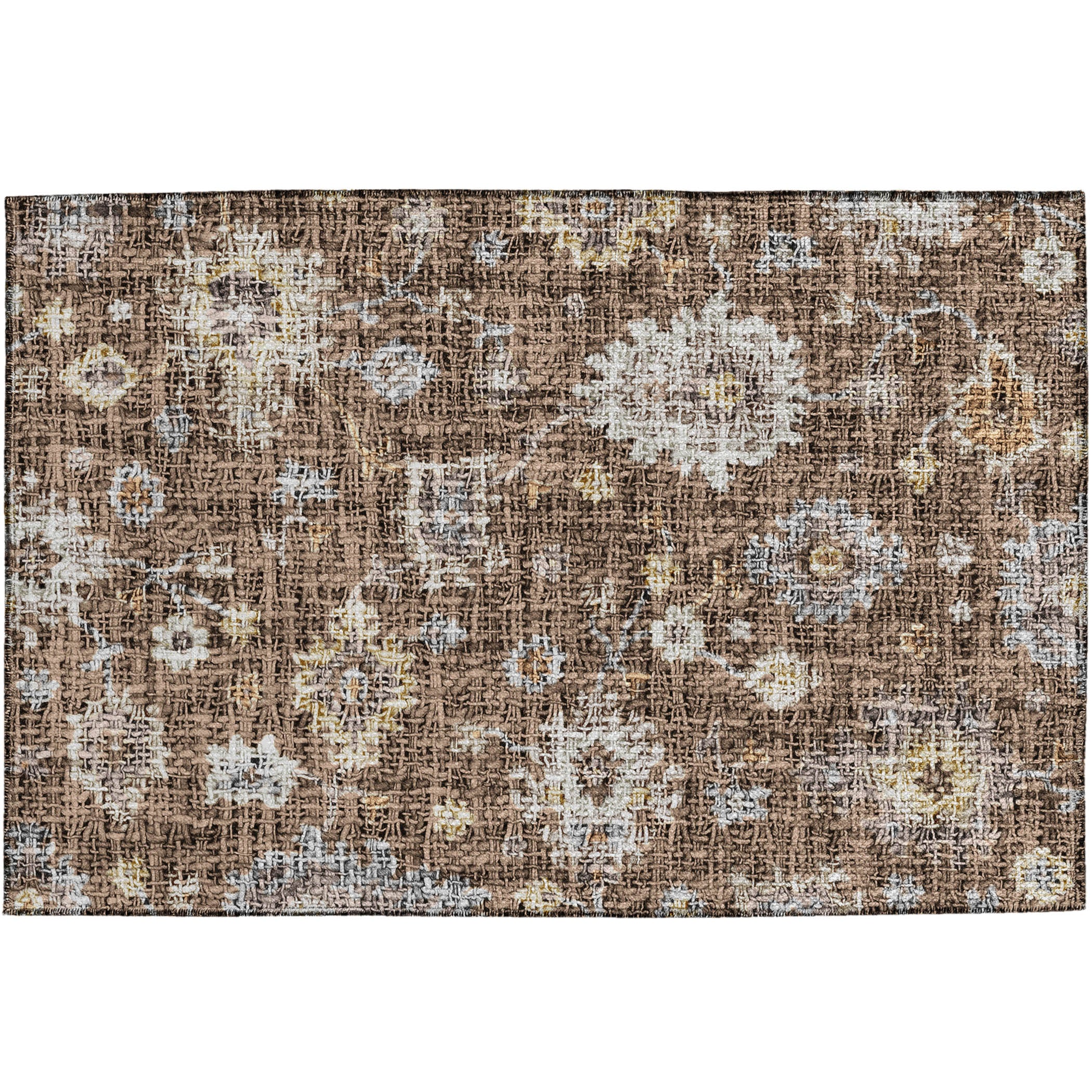 Luxury Washable Indoor/Outdoor Transitional PO6 Chocolate Brown Rug 1'8" x 2'6" #shape_Rectangle