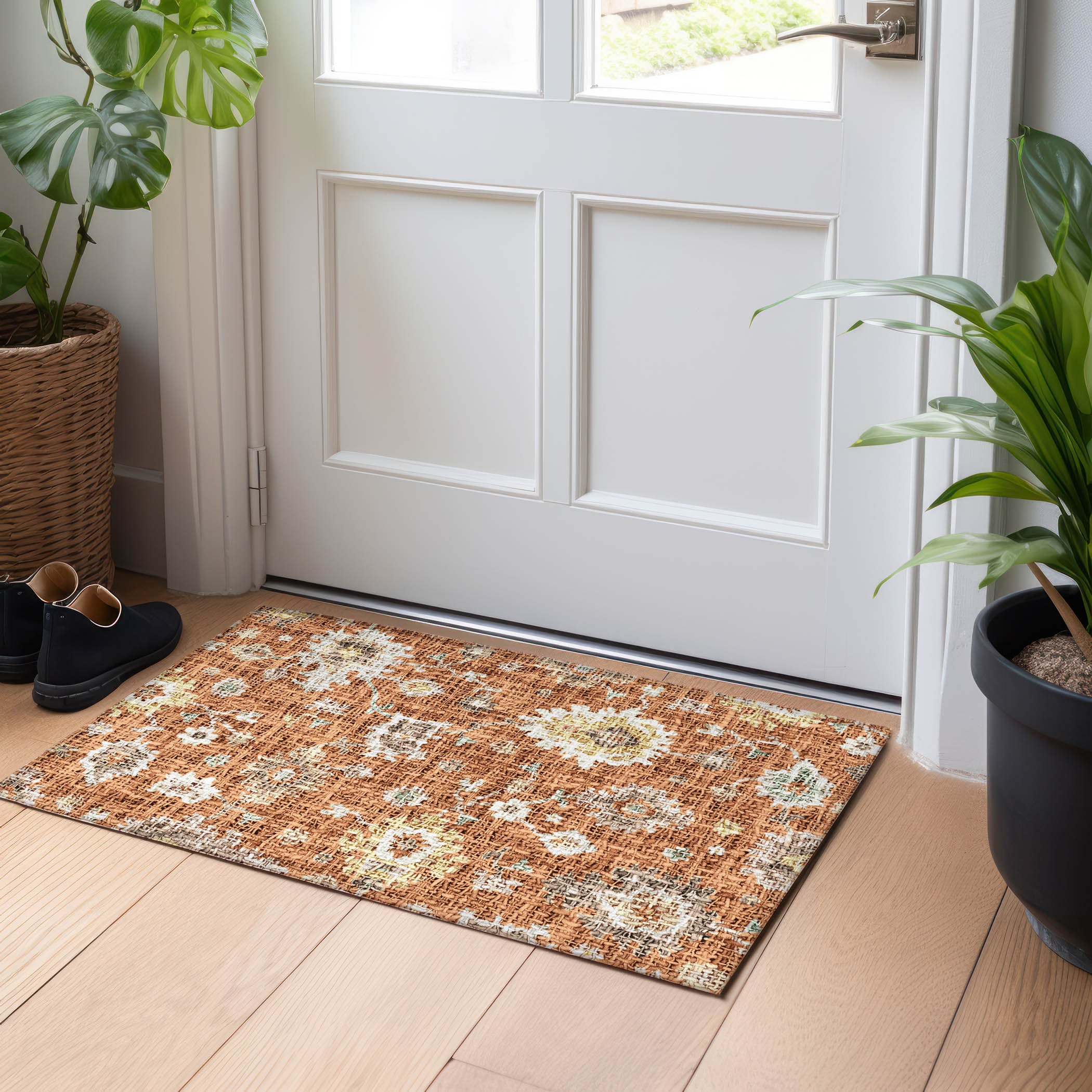 Luxury Washable Indoor/Outdoor Transitional PO6 Paprika Orange Rug 1'8" x 2'6" #shape_Rectangle