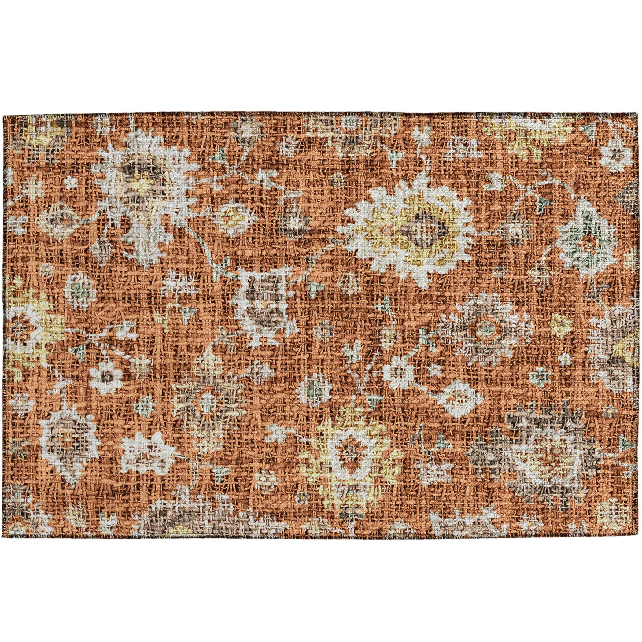 Luxury Washable Indoor/Outdoor Transitional PO6 Paprika Orange Rug 1'8" x 2'6" #shape_Rectangle