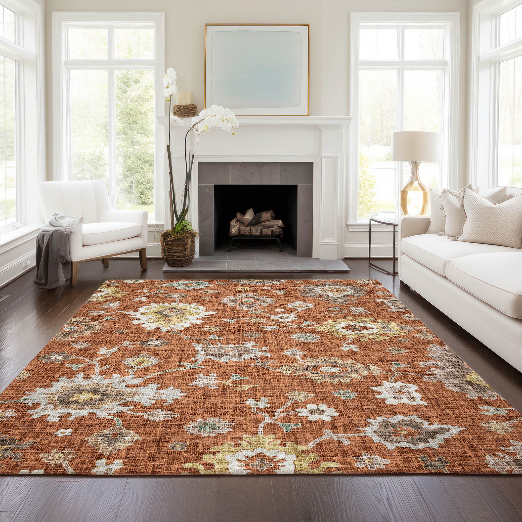 Luxury Washable Indoor/Outdoor Transitional PO6 Paprika Orange Rug 2'6" x 3'10" #shape_Rectangle