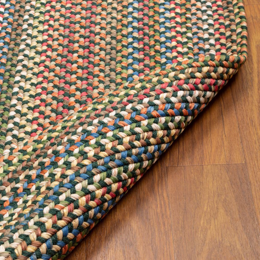 Roxbury Spruce Green braided rug, reversible underside