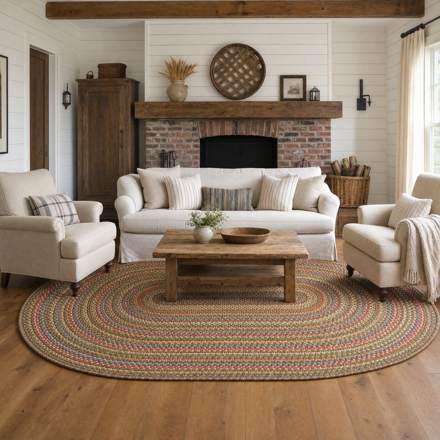 #Oval_7x9 - Roxbury Dark Taupe braided rug, 7x9 oval in a farmhouse living room