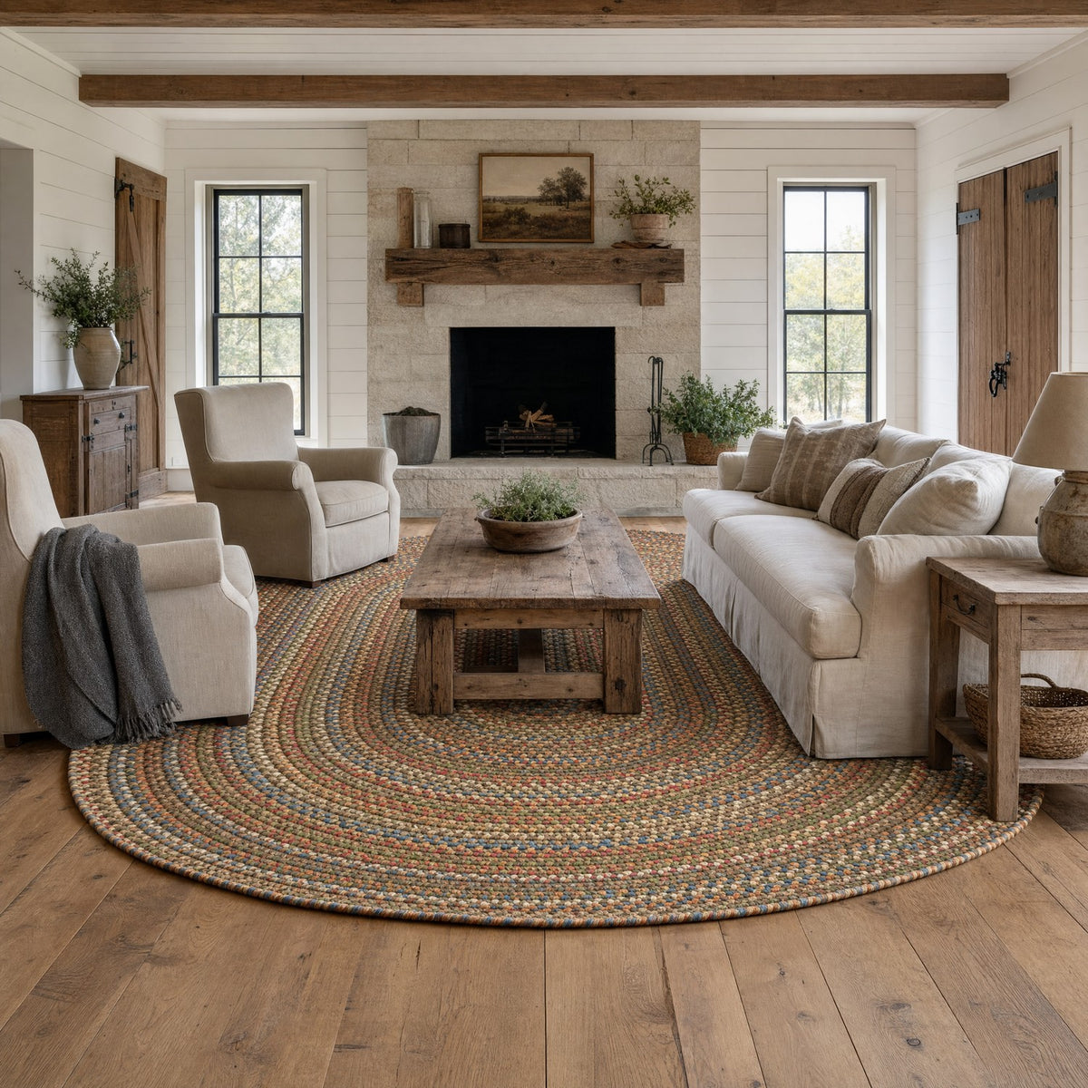 Roxbury Dark Taupe braided rug, 8x11 oval in a large farmhouse living room #Size_8' x 11' Oval