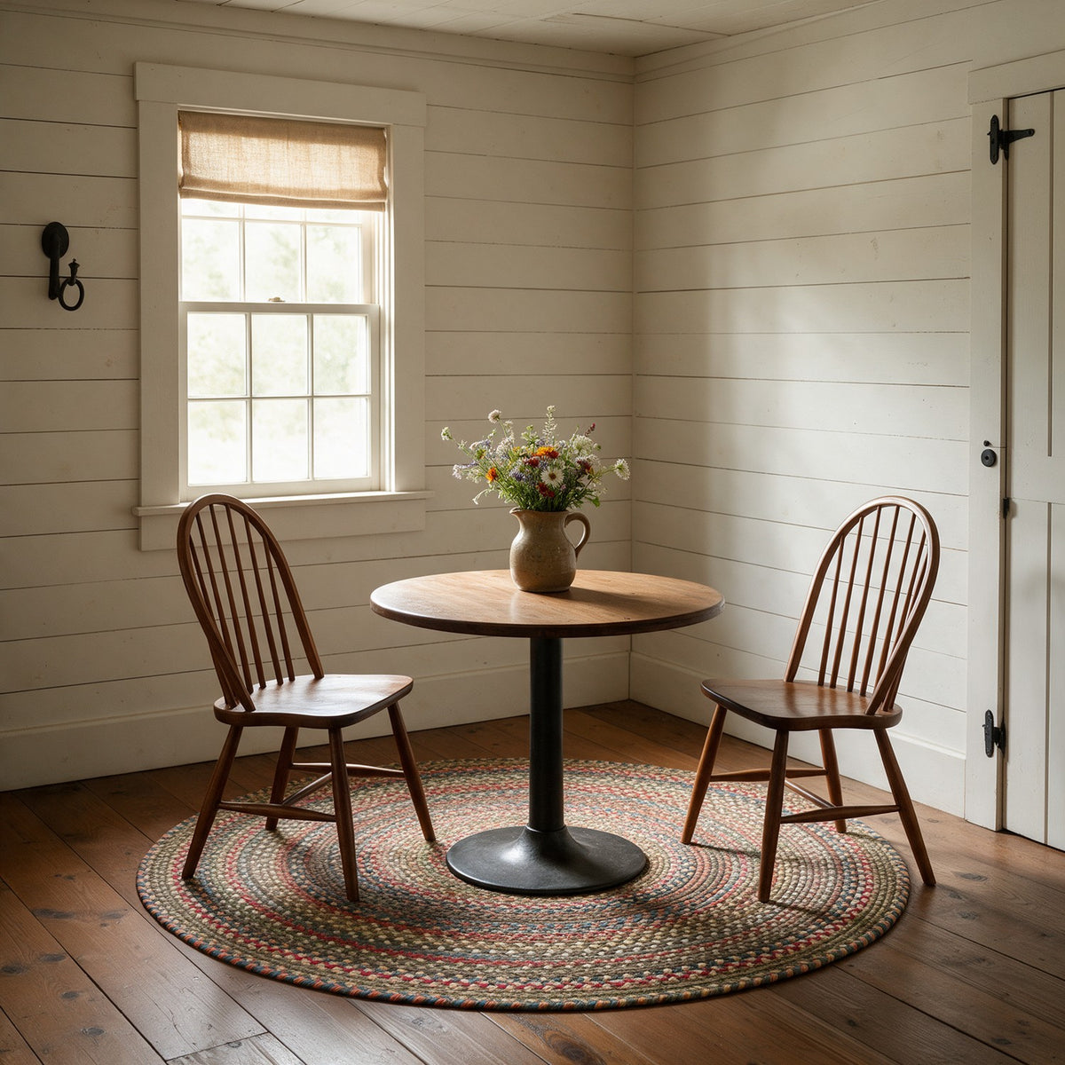 Roxbury Dark Taupe braided rug, 4 ft round in a breakfast nook #Size_4' Round