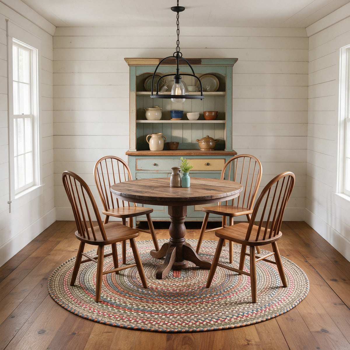 Roxbury Dark Taupe braided rug, 6 ft round in a farmhouse dining room #Size_6' Round