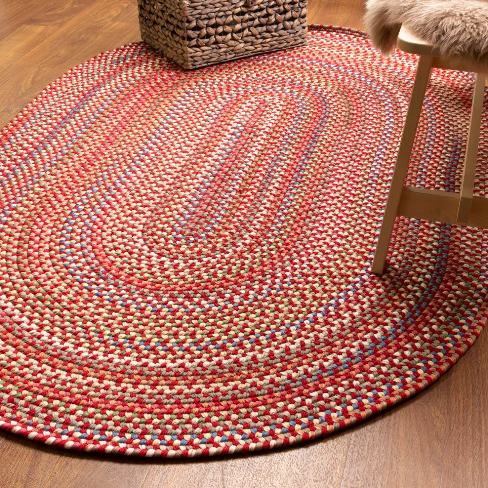 Roxbury Red braided rug styled in a room setting