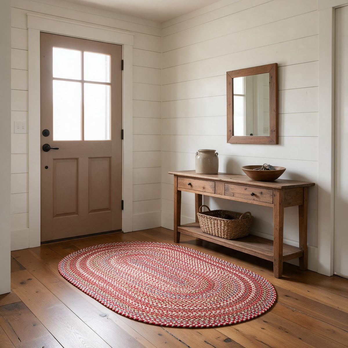 #Oval_3x5 - Roxbury Red braided rug, 3x5 oval in an entry foyer