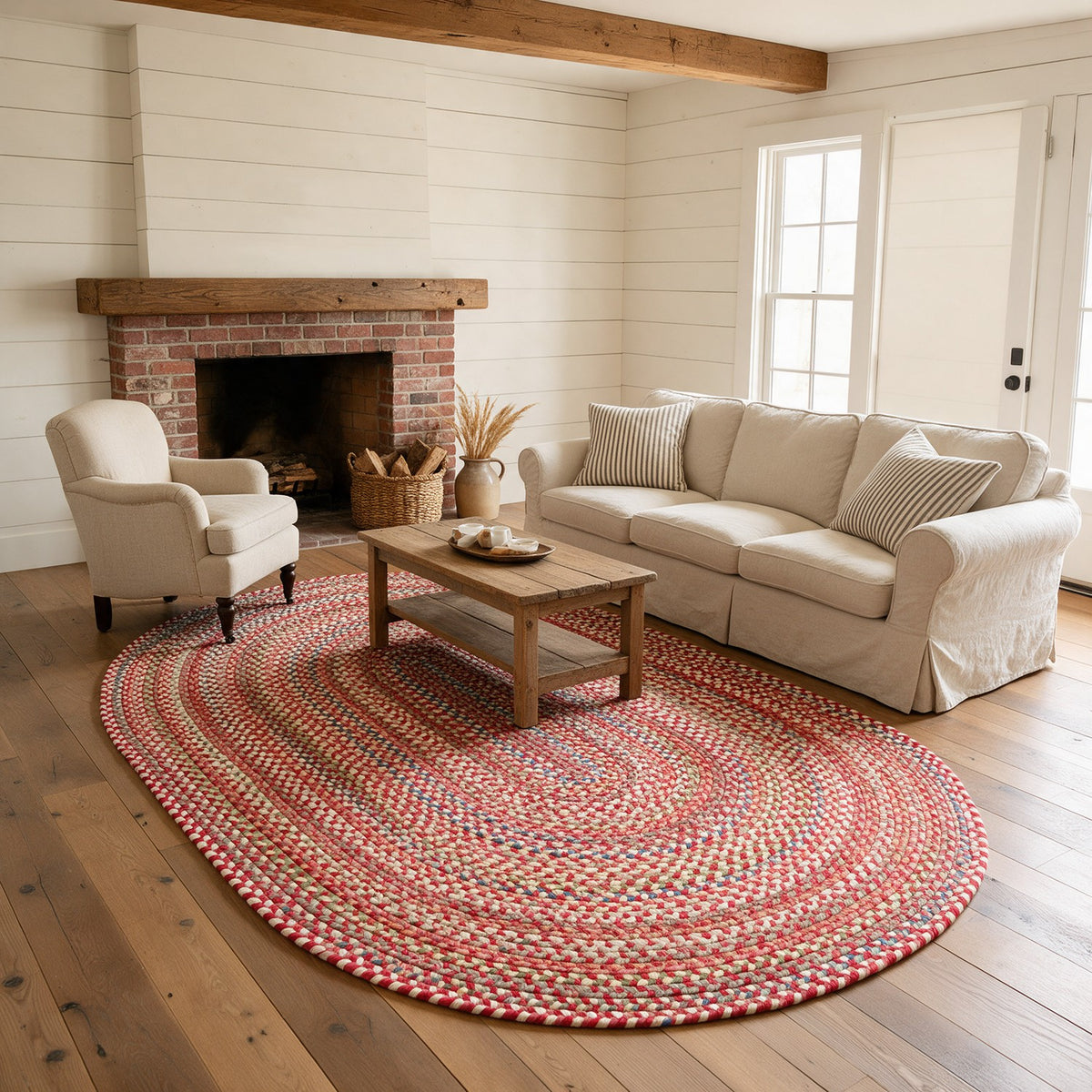 #Oval_7x9 - Roxbury Red braided rug, 7x9 oval in a farmhouse living room
