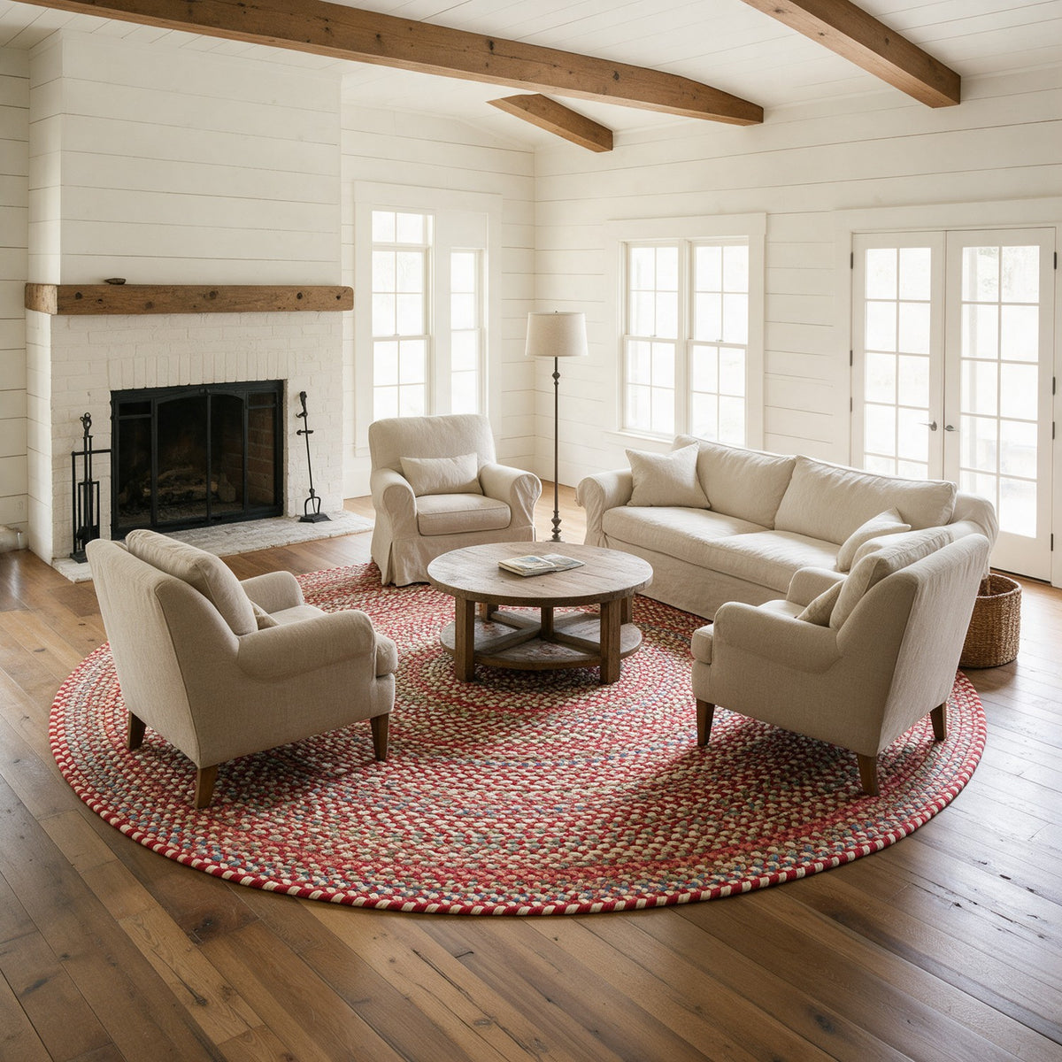 #Round_10 - Roxbury Red braided rug, 10 foot round in a large living room