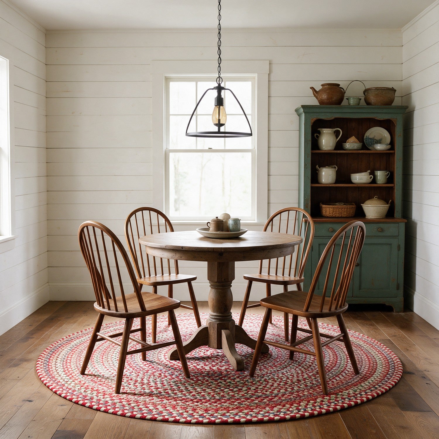 #Round_6 - Roxbury Red braided rug, 6 foot round in a dining room