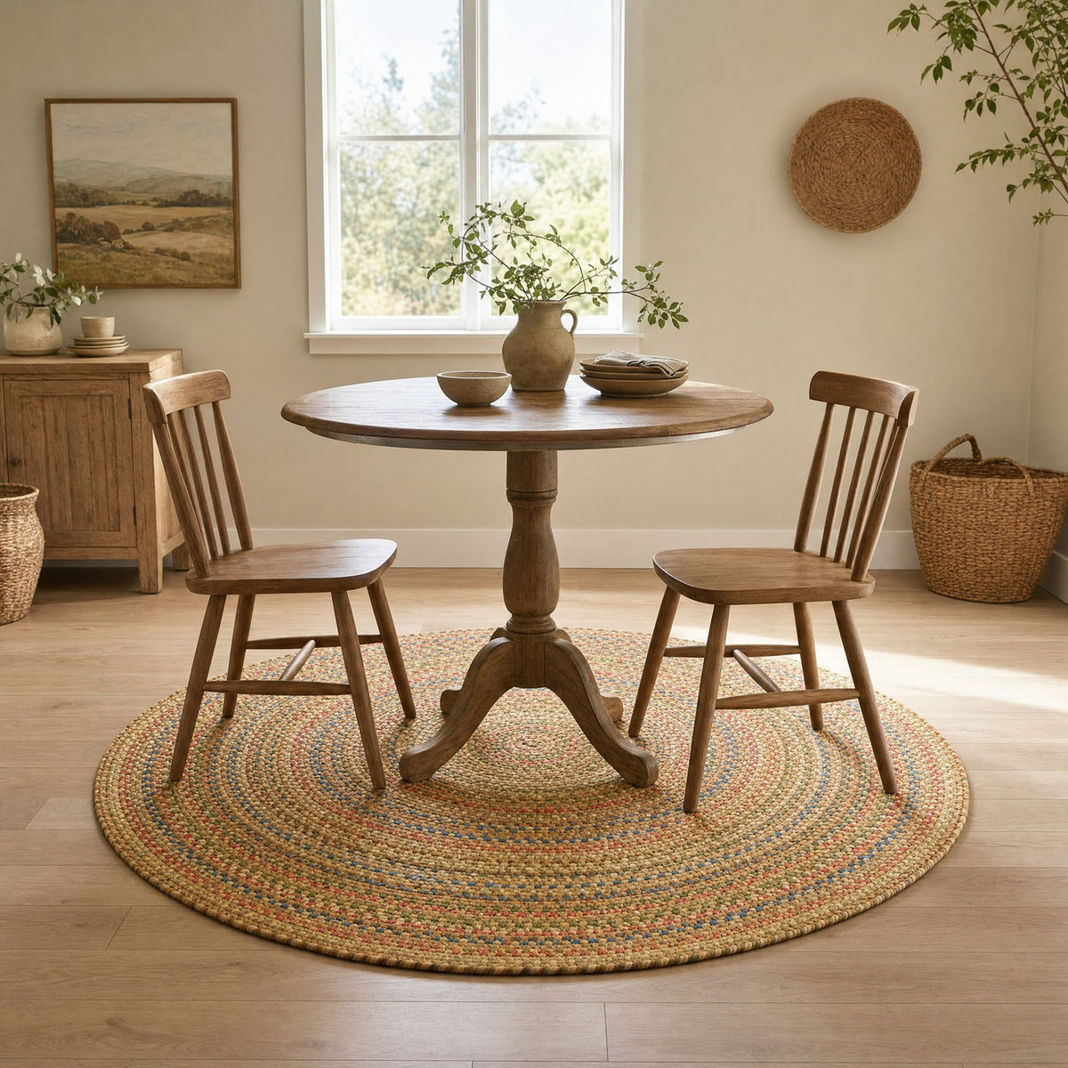 Roxbury Straw Beige braided rug, 4 foot round in a breakfast nook #Size_4' Round