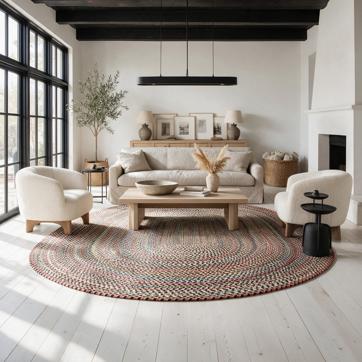 #Oval_10x13 - Roxbury Charcoal braided rug, 10x13 oval in an open-plan modern farmhouse great room
