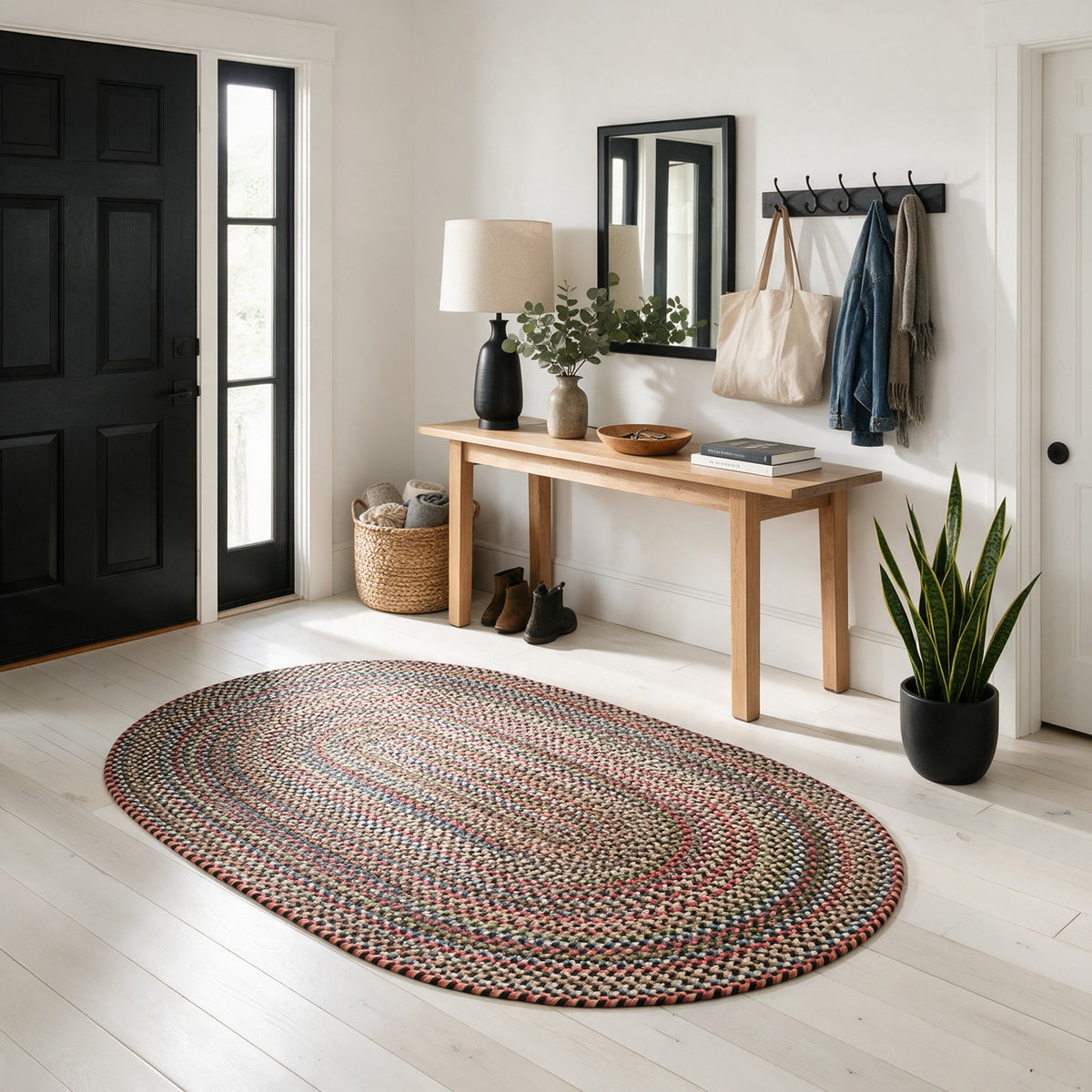 #Oval_3x5 - Roxbury Charcoal braided rug, 3x5 oval in a modern farmhouse entry hall