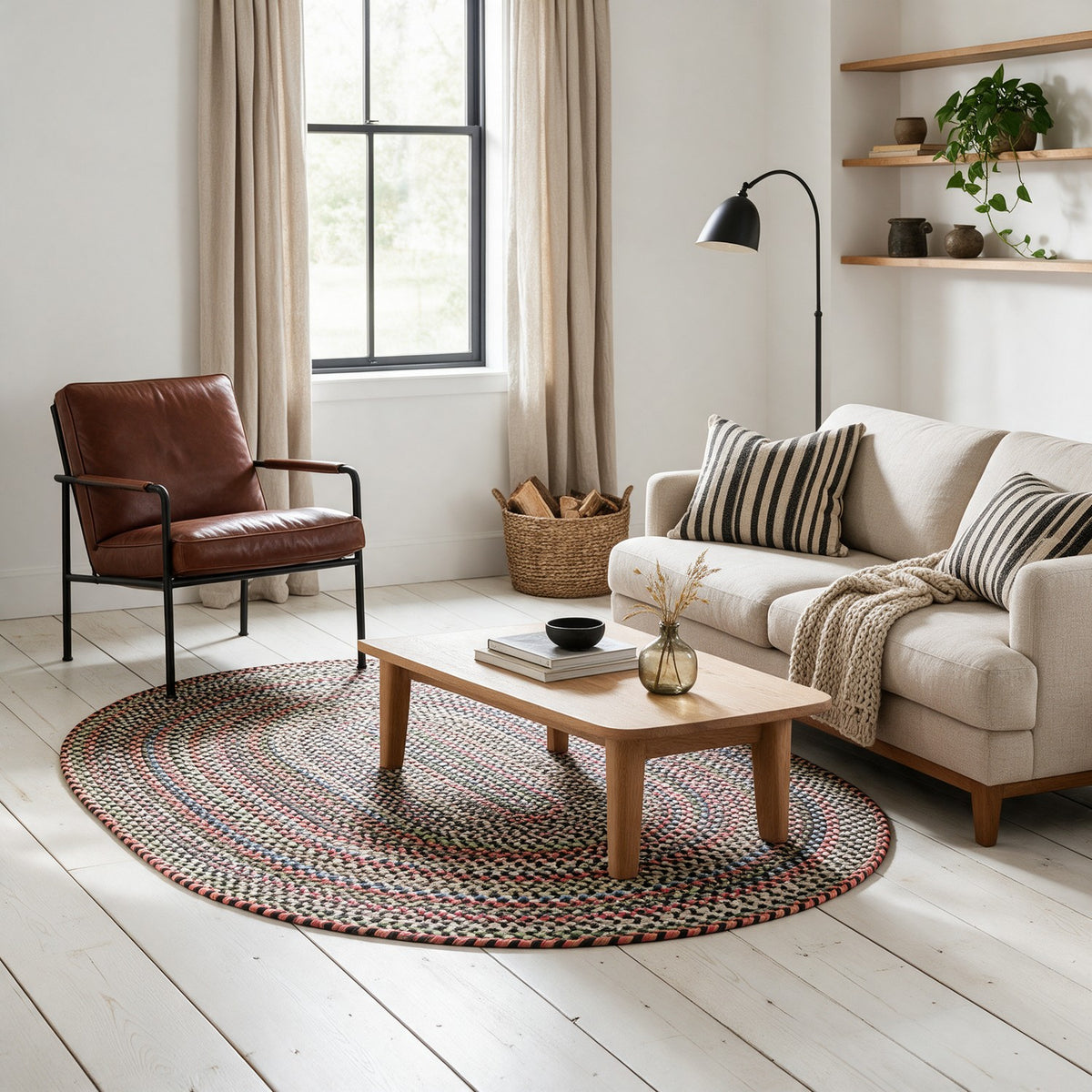 #Oval_4x6 - Roxbury Charcoal braided rug, 4x6 oval in a modern farmhouse living room