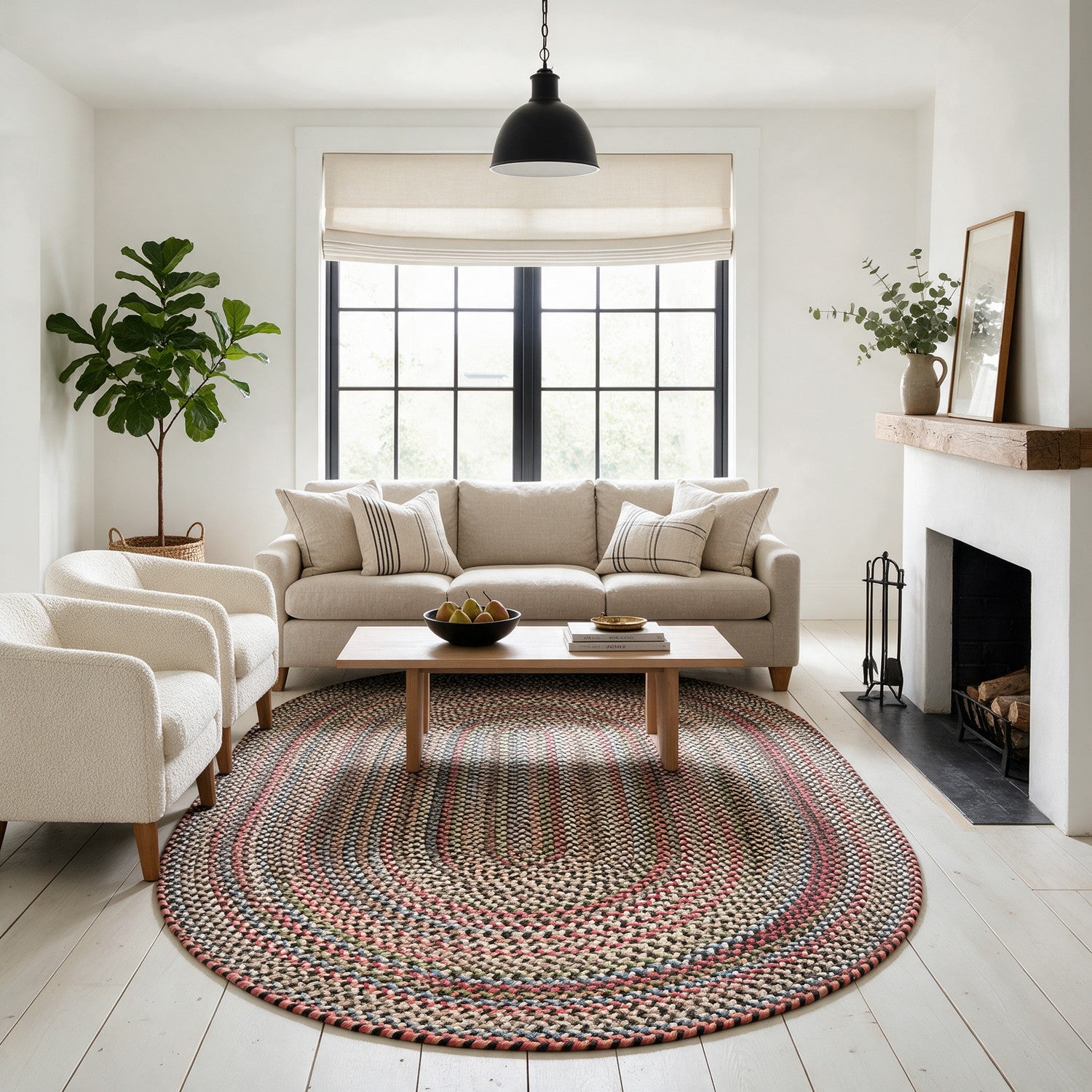 #Oval_5x8 - Roxbury Charcoal braided rug, 5x8 oval in a modern farmhouse living room