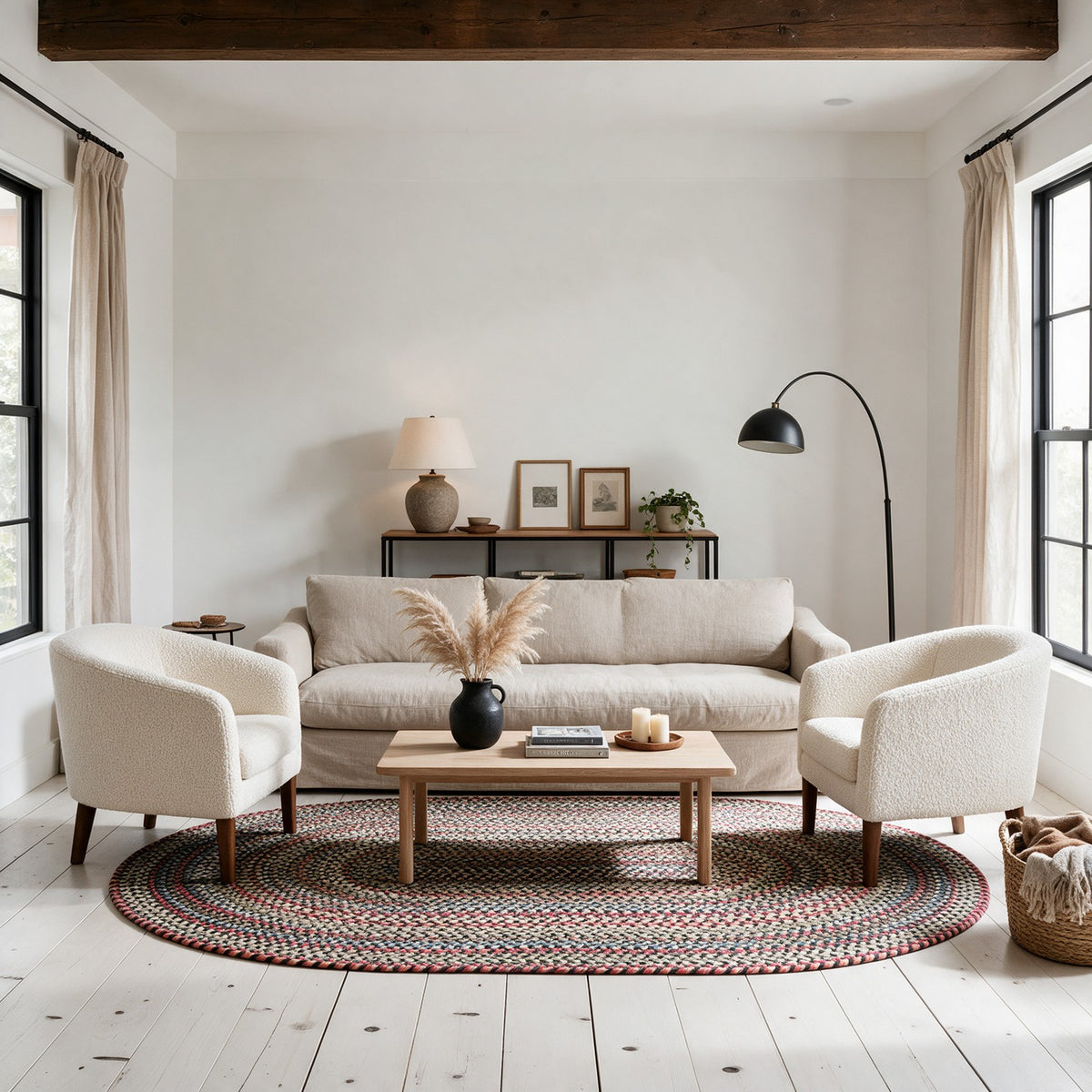 #Oval_7x9 - Roxbury Charcoal braided rug, 7x9 oval in a modern farmhouse living room