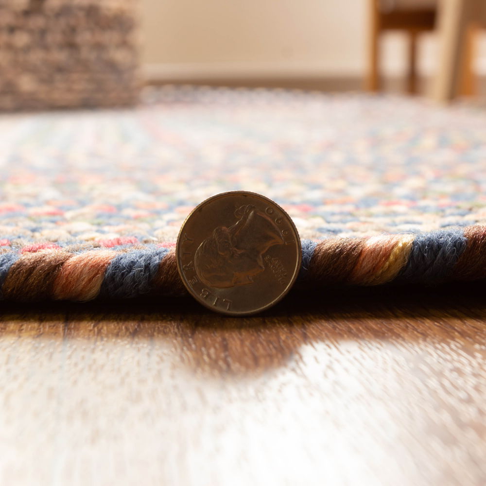 Roxbury Blue braided rug, close up of the braided edge