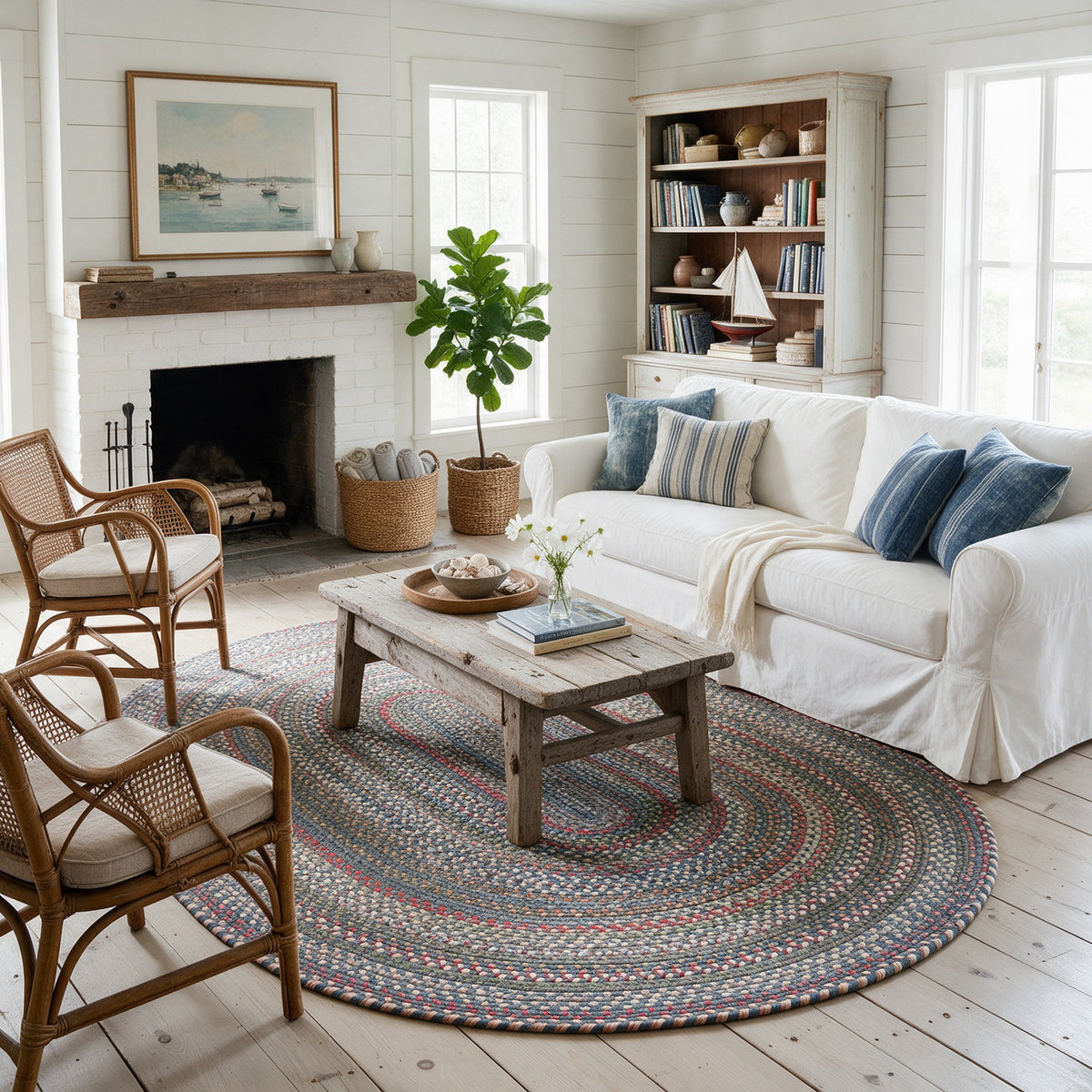 #Oval_5x8 - Roxbury Blue braided rug, 5x8 oval in a coastal cottage living room