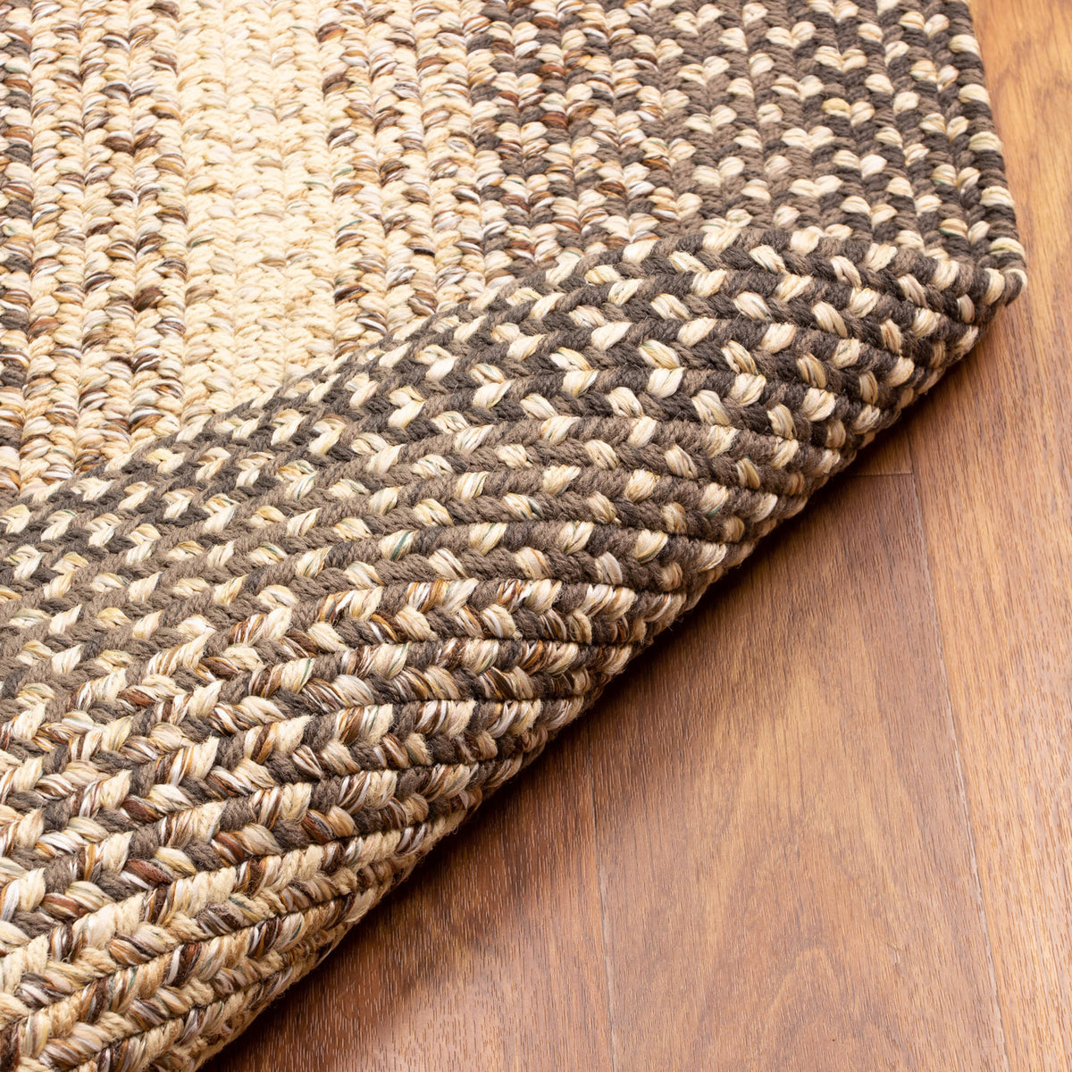 Ridgewood brown braided wool rug - reversible underside