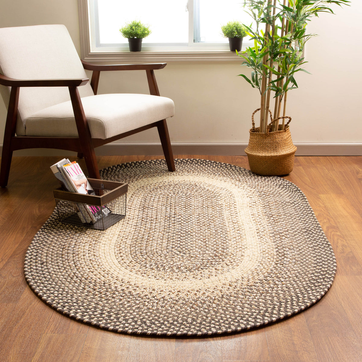 Brown Braided Rug for Farmhouse Kitchens, Living Rooms & Interior Spaces - Made in USA - Premium Quality