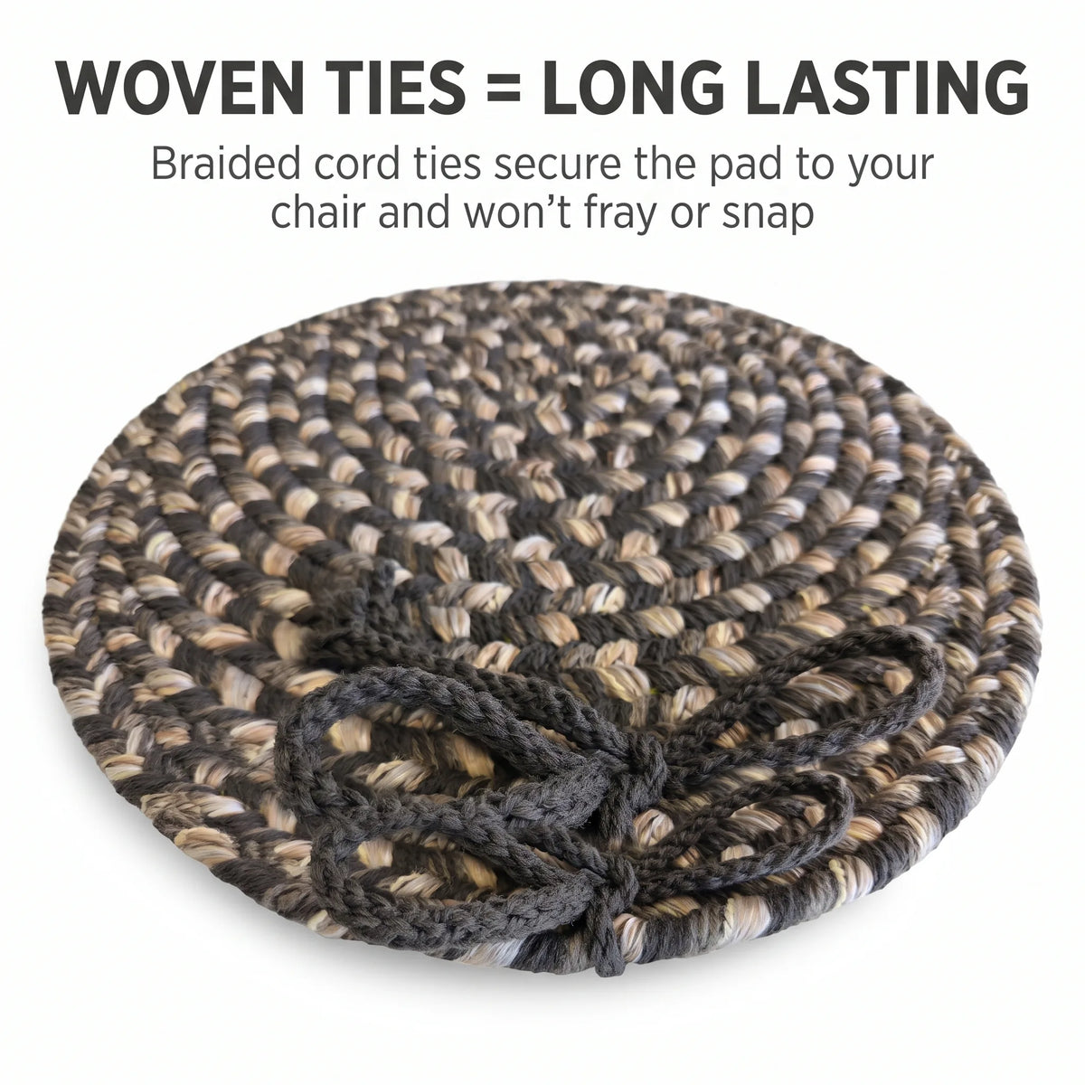 Ridgewood Braided Chair Pad - Brown Velvet - woven ties are long lasting