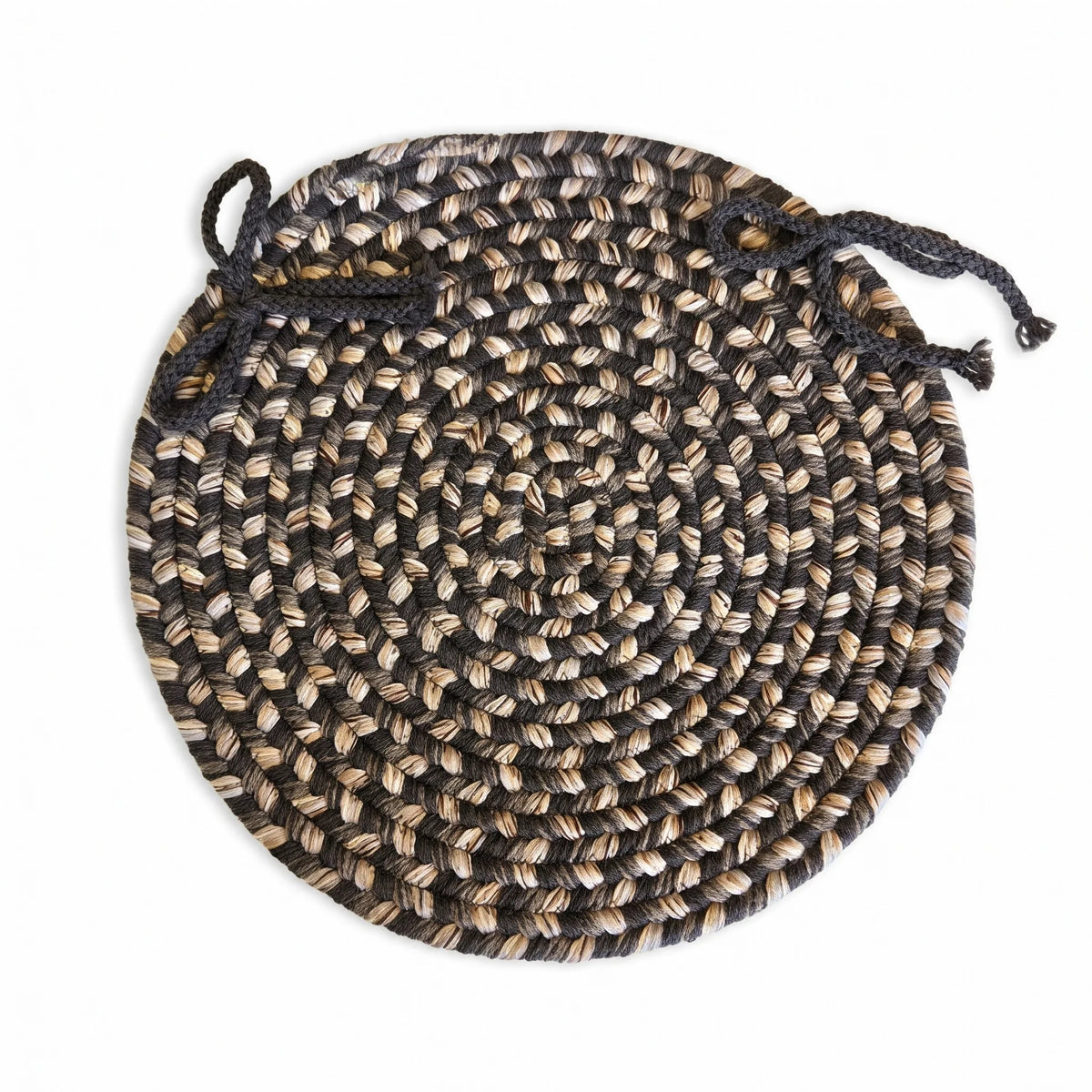 Ridgewood Braided Chair Pad - Brown Velvet - 15 inch round with ties