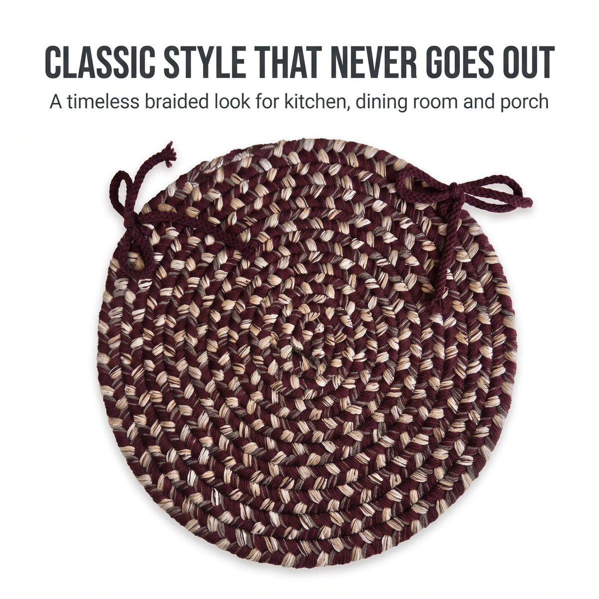Ridgewood Braided Chair Pad - Burgundy - classic style that never goes out