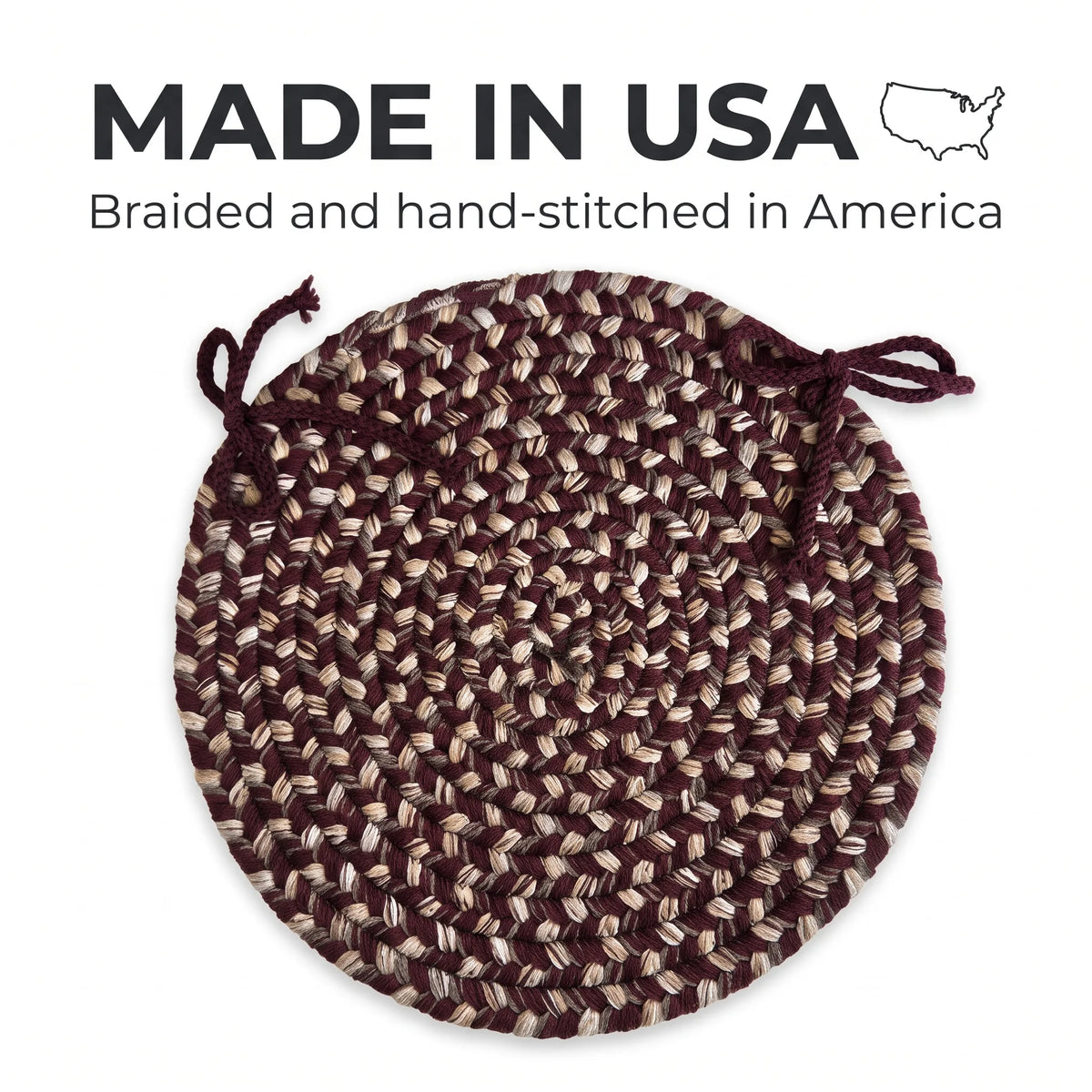 Ridgewood Braided Chair Pad - Burgundy - made in USA