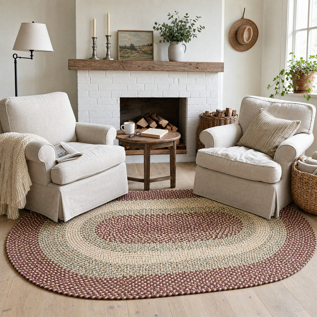 Ridgewood Burgundy braided rug, 4x6 oval in a farmhouse room #Shape_Oval