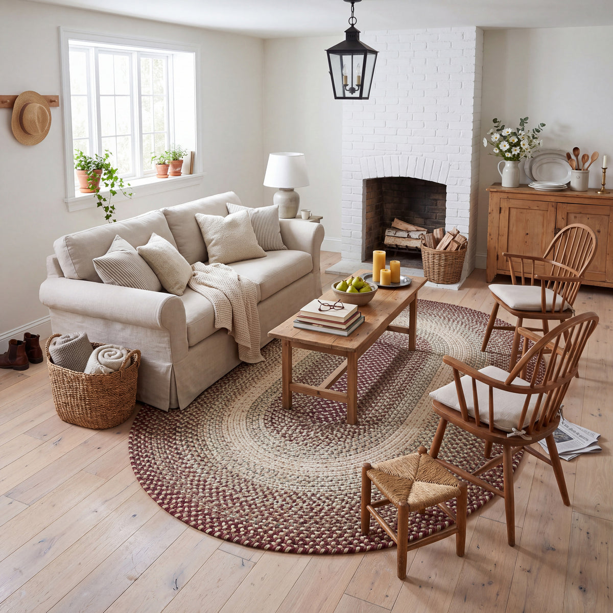 Ridgewood Burgundy braided rug, 5x8 oval in a farmhouse living room #Shape_Oval