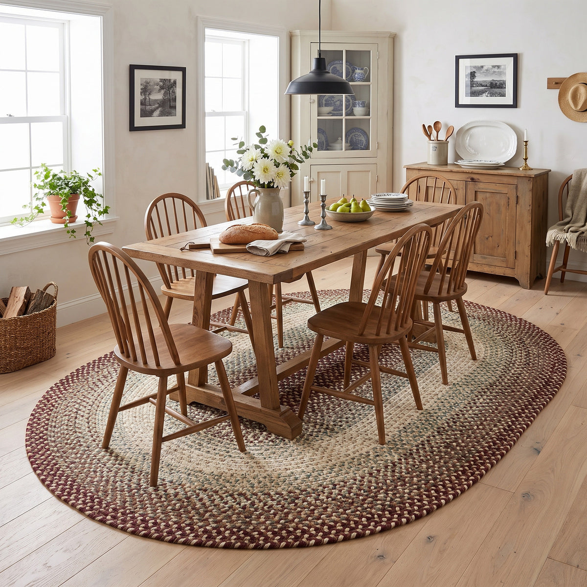 Ridgewood Burgundy braided rug, 7x9 oval in a farmhouse living room #Shape_Oval
