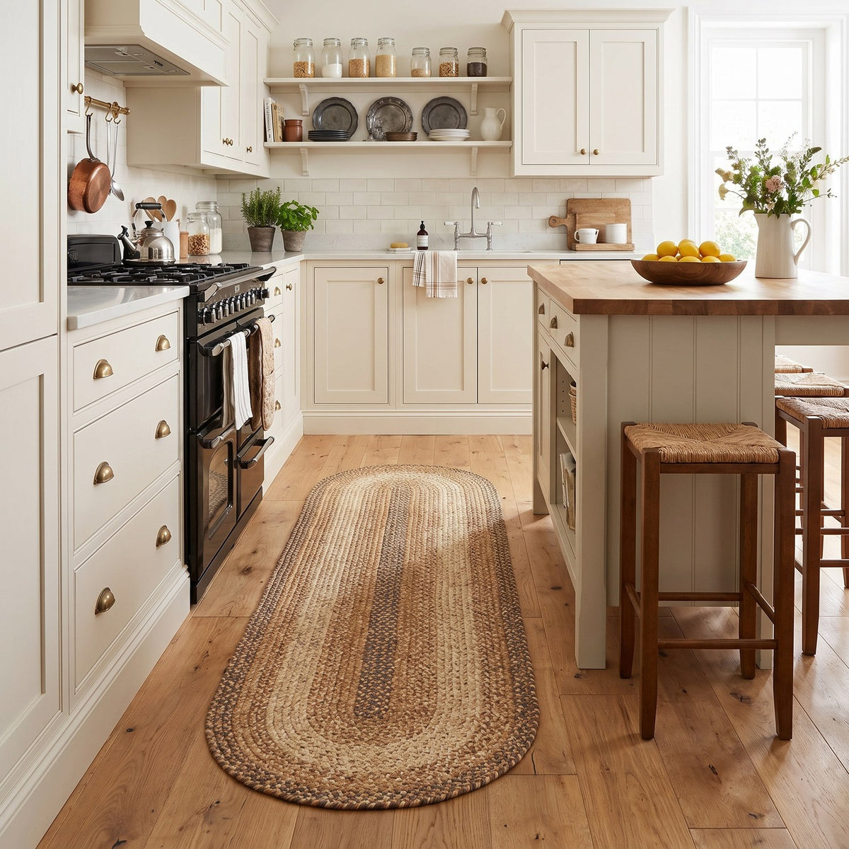 Ridgewood Taupe braided runner, 2x6, in a galley kitchen #Size_2' x 6' Runner