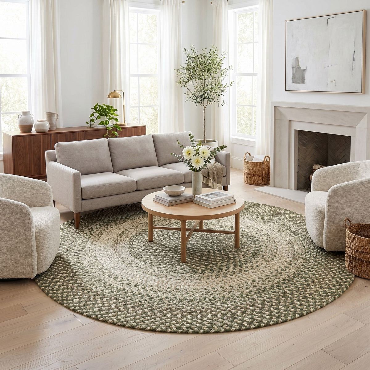 Ridgewood Forest Green braided rug, 10 ft round, in a great room #Size_10' Round