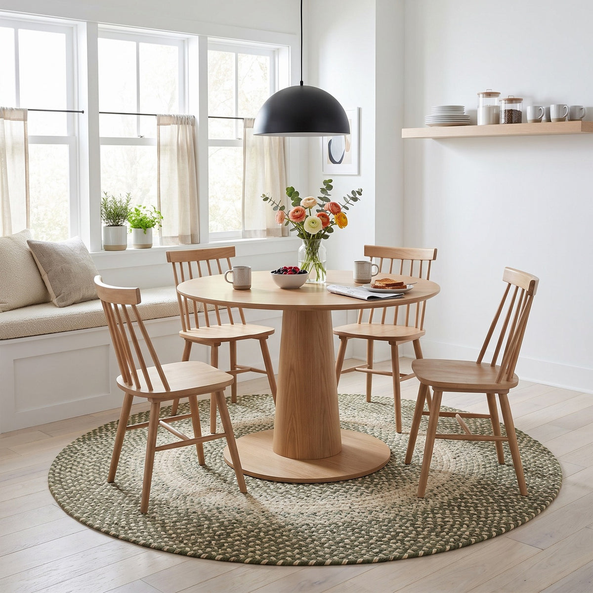 Ridgewood Forest Green braided rug, 6 ft round, in a breakfast nook #Size_6' Round