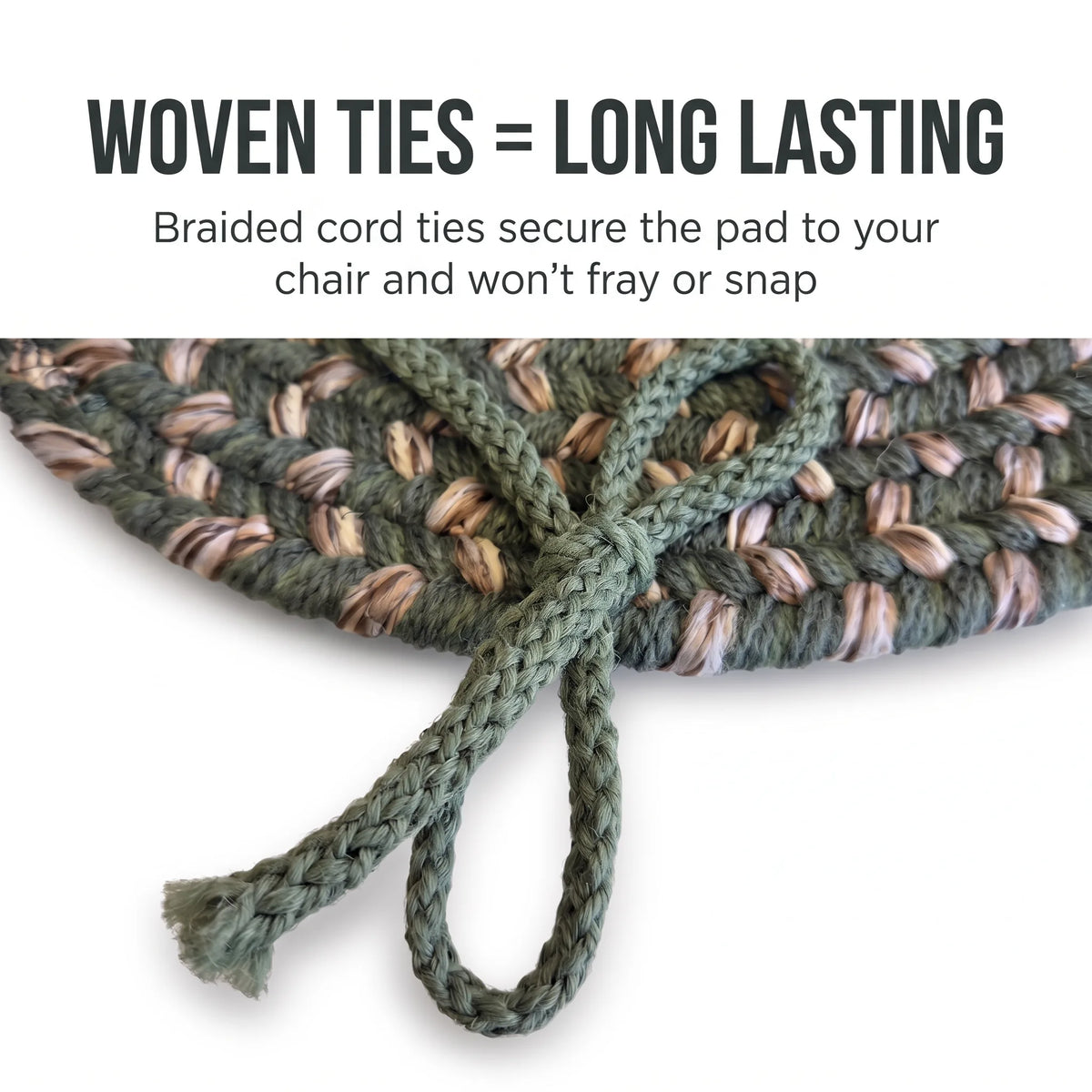 Ridgewood Braided Chair Pad - Forest Green - woven ties are long lasting