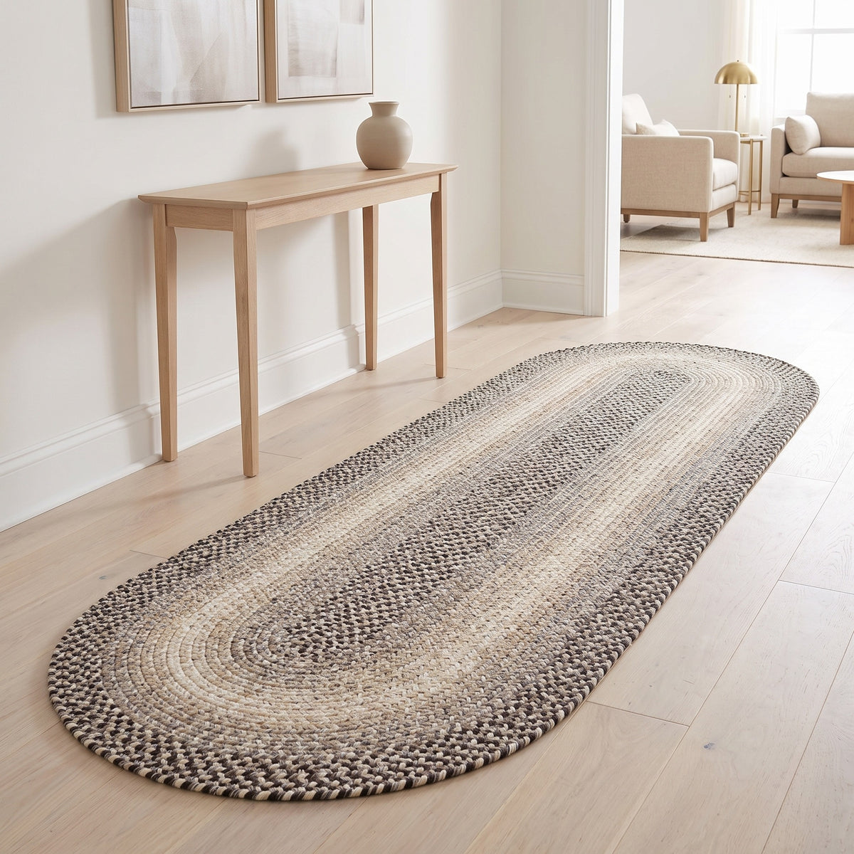 Ridgewood gray braided wool oval runner, 2x8 down a hallway #Size_2' x 8' Runner