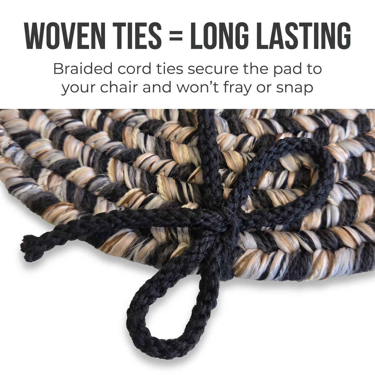 Ridgewood Braided Chair Pad - Graphite Gray - woven ties are long lasting
