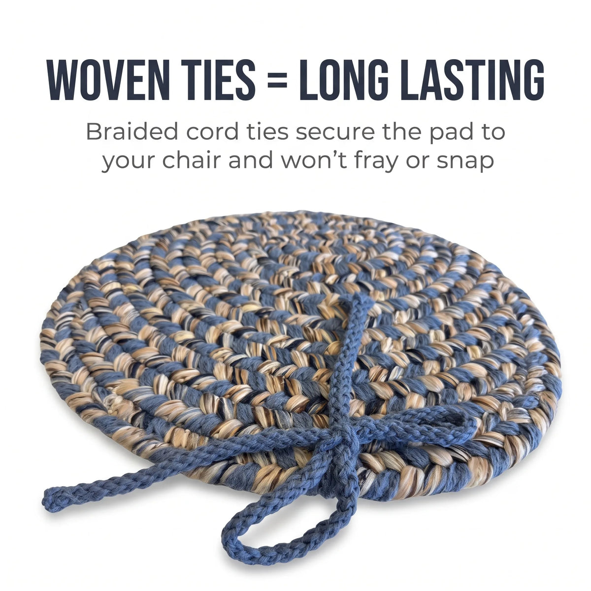 Ridgewood Braided Chair Pad - Blue - woven ties are long lasting